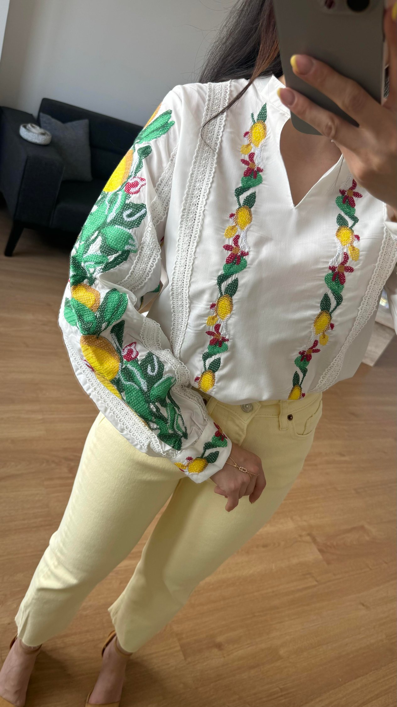 Nakışlı Limon Gömlek