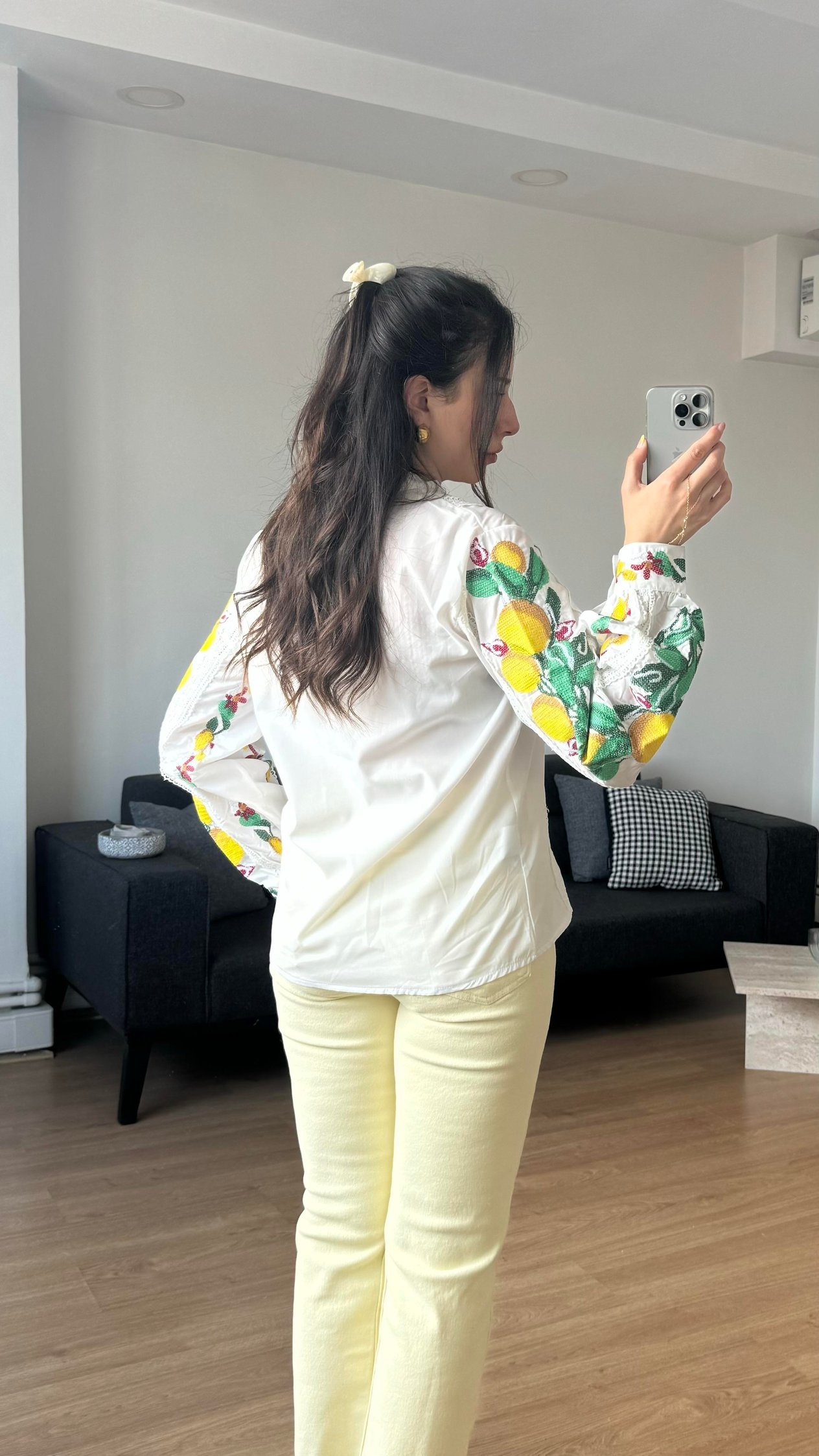 Nakışlı Limon Gömlek