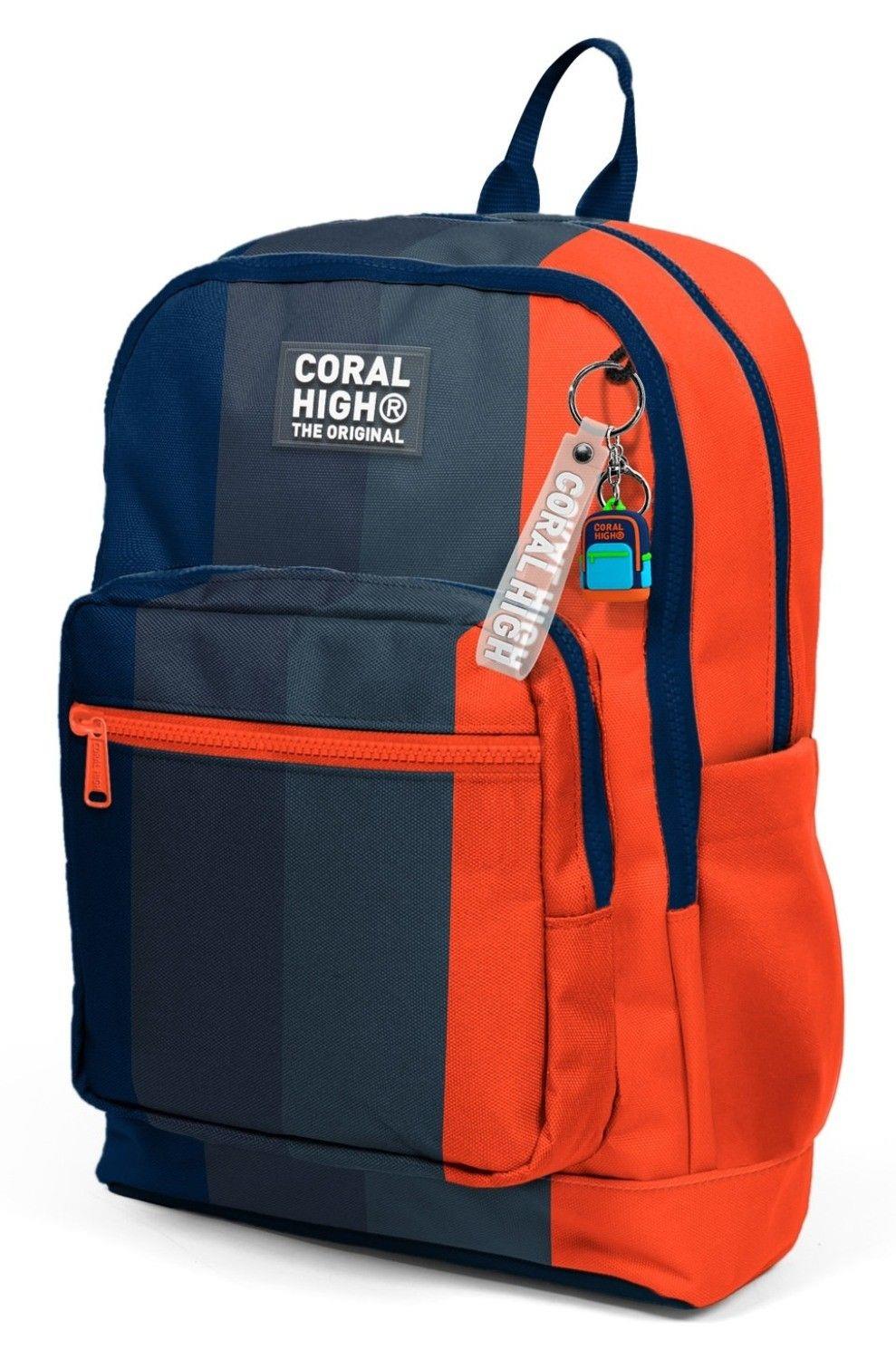 Coral High 23782 Dört Bölmeli Erkek Çocuk İlkokul 1-2-3-4. Sınıf Okul Sırt Çantası - Lacivert Gri Turuncu
