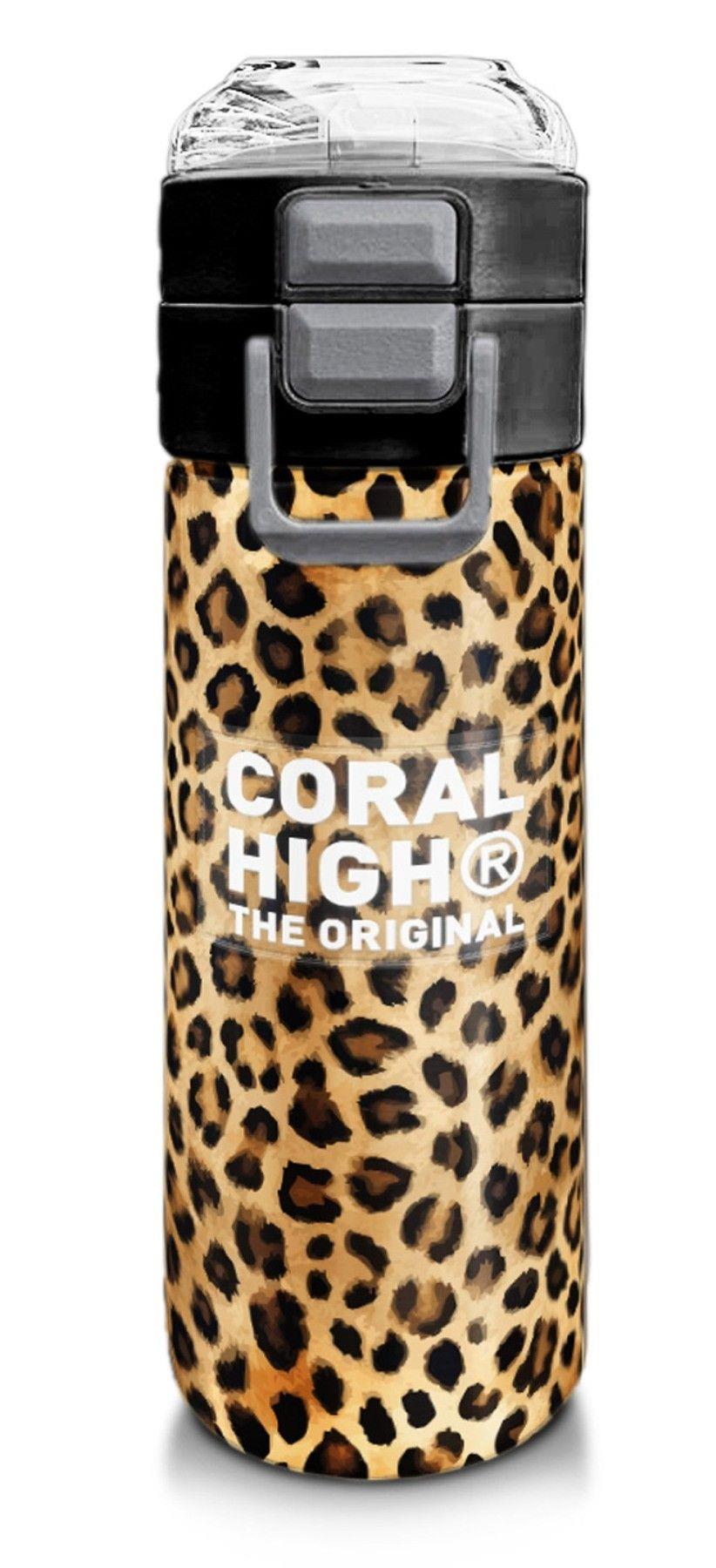 Coral High 500 ml Kahverengi Leopar Desenli  - Kız Çocuk Paslanmaz Çelik Okul Termosu/Suluk/Matara 31881