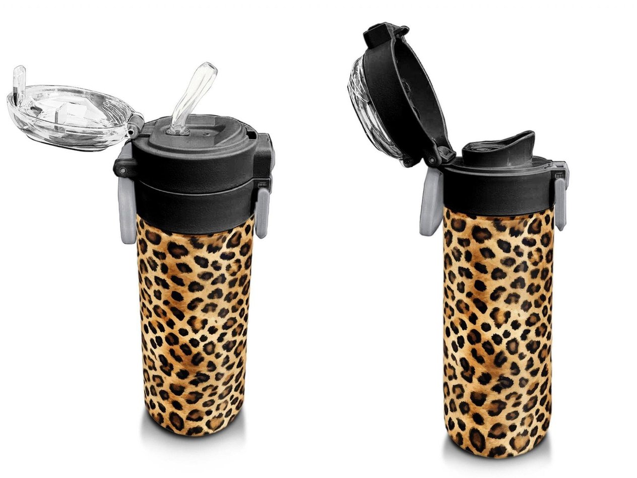 Coral High 500 ml Kahverengi Leopar Desenli  - Kız Çocuk Paslanmaz Çelik Okul Termosu/Suluk/Matara 31881