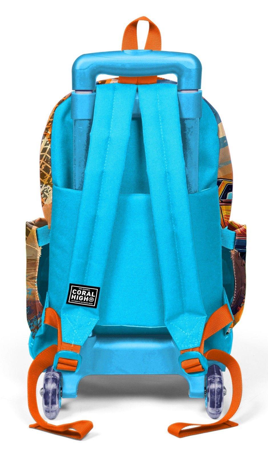 Coral High Işıklı Tekerlekli Çekçek Okul Çantası - 3 Bölmeli, 2li Sap Ayarı, Mavi Turuncu Arazi Aracı (Erkek Çocuk) 23978