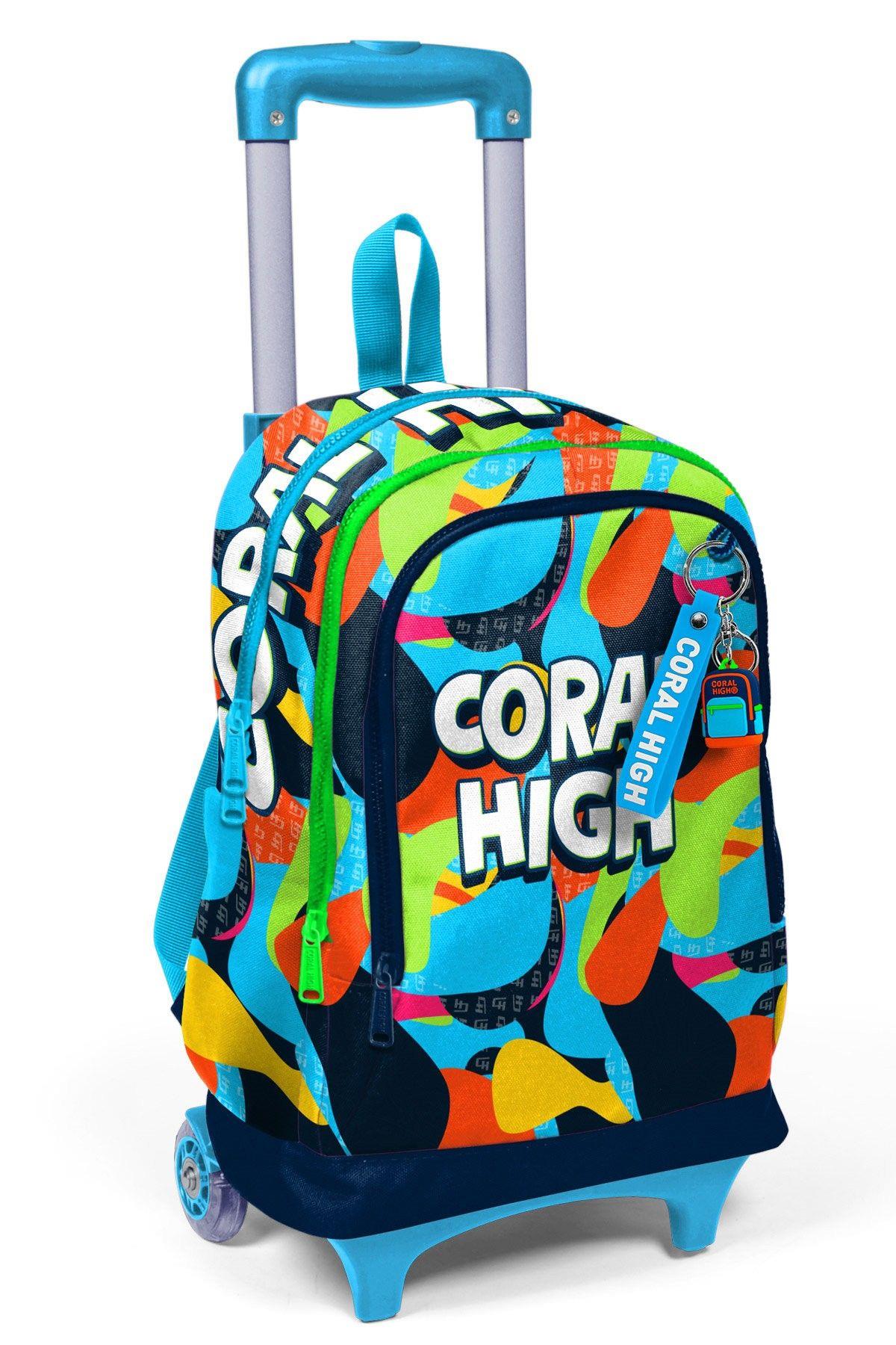Coral High Işıklı Tekerlekli Çekçek Okul Çantası - 3 Bölmeli, 2 Kademe Sap Ayarı, Lacivert Mavi Grafiti (Erkek Çocuk) 23977