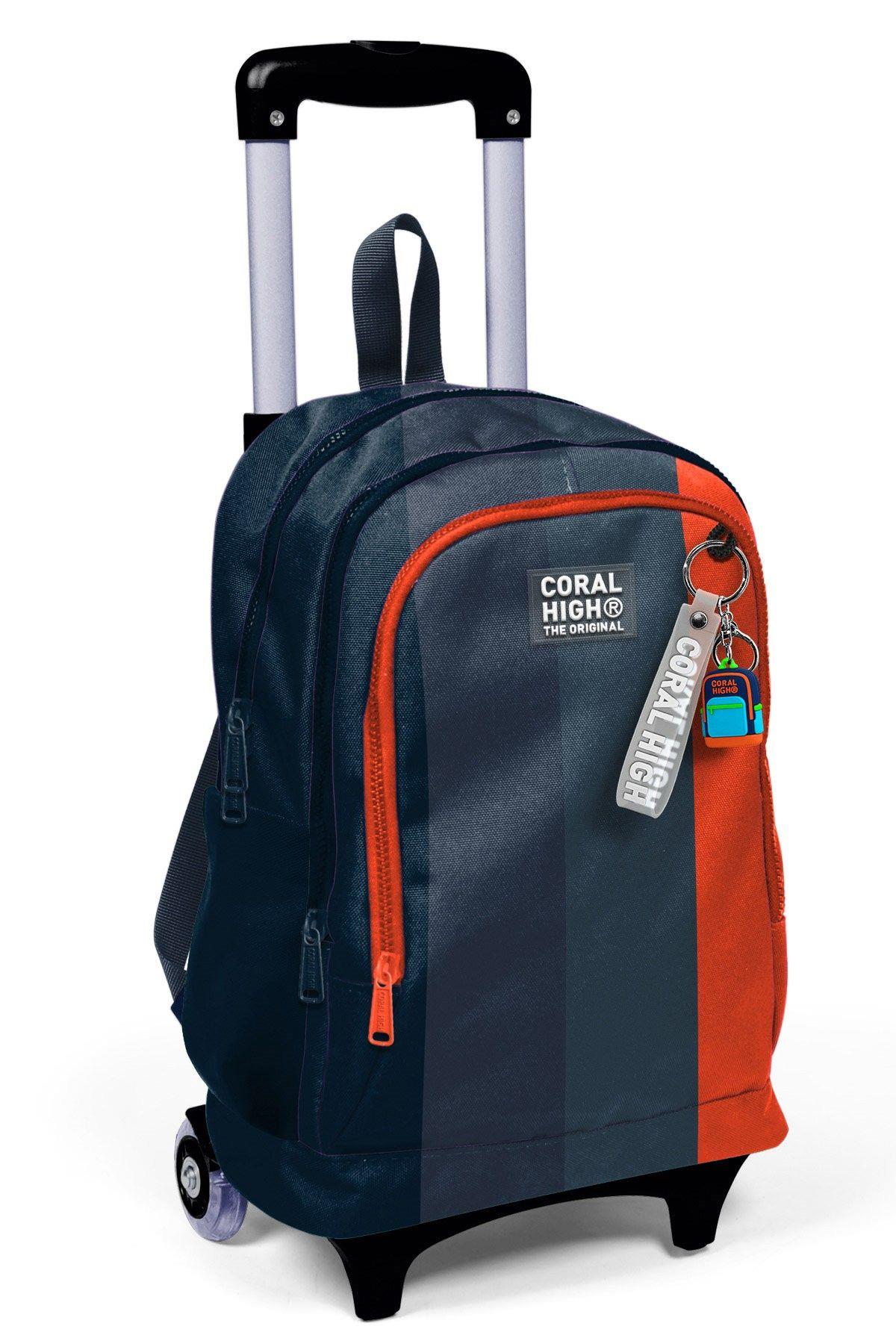 Coral High Işıklı Tekerlekli Çekçek Okul Çantası - 3 Bölmeli, 2li Sap Ayarı, Siyah-Turuncu (Erkek Çocuk) 23982