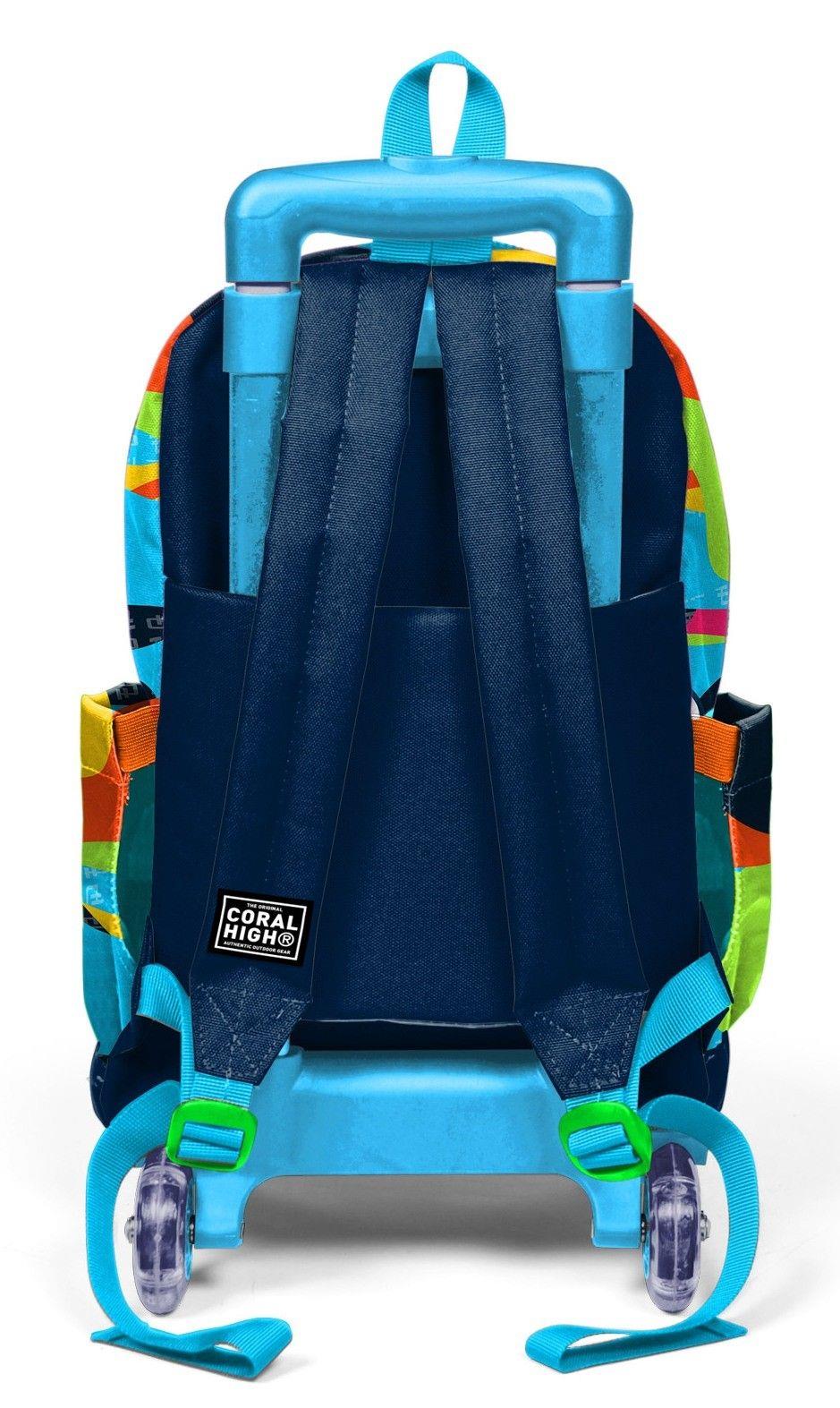 Coral High Işıklı Tekerlekli Çekçek Okul Çantası - 3 Bölmeli, 2 Kademe Sap Ayarı, Lacivert Mavi Grafiti (Erkek Çocuk) 23977