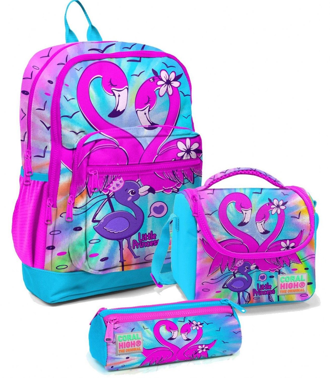 Coral High Kız Çocuk İlkokul Çantası Seti - Mavi Pembe Flamingo