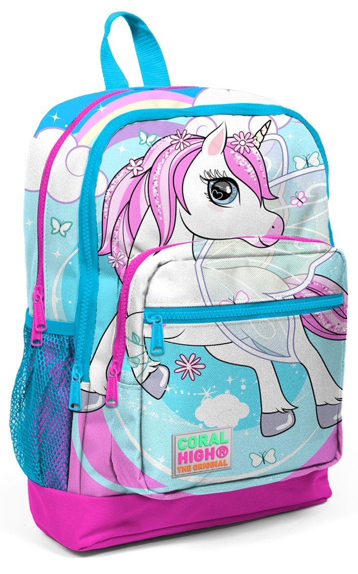Coral High Mavi Unicorn Baskılı Kız 3'lü İlkokul Çanta Seti