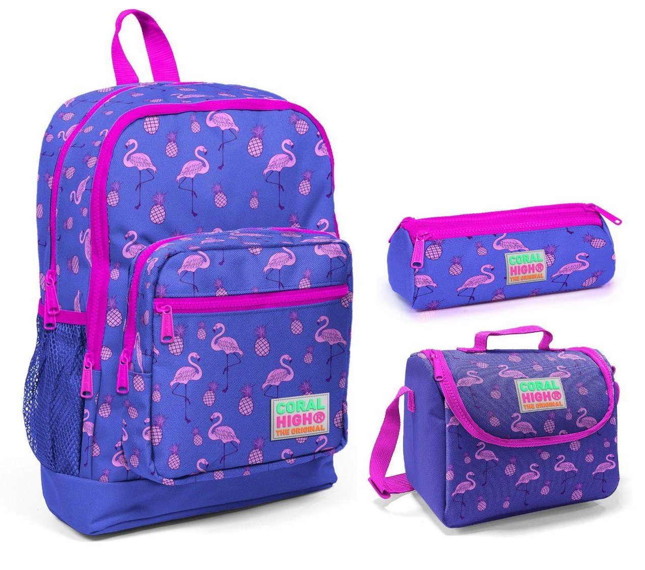 Coral High Mor Flamingo Kız Çocuk 3'lü İlkokul Çanta Seti