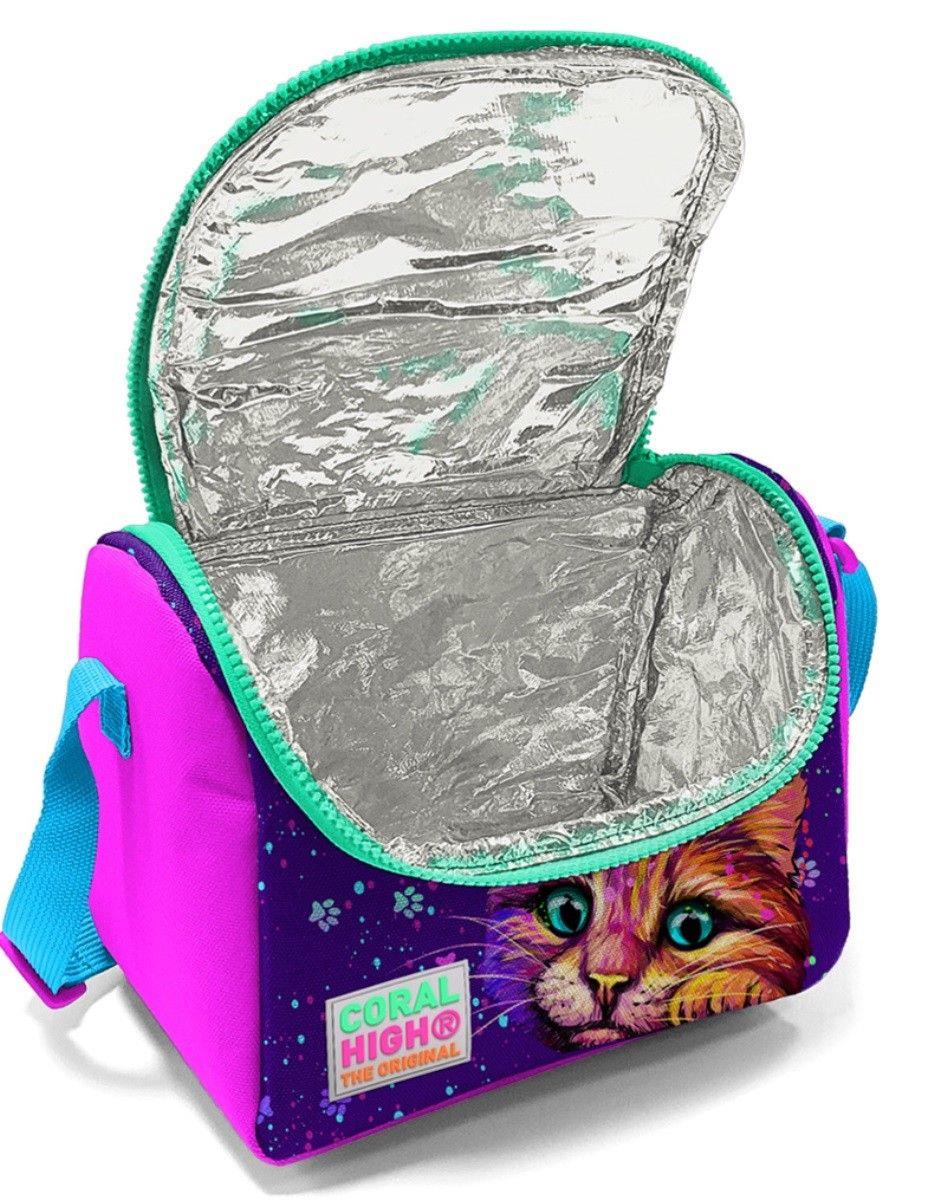 Coral High Mor Kedi Çekçek Okul Çantası Seti - Işıklı Tekerlekler - Kız Çocuk