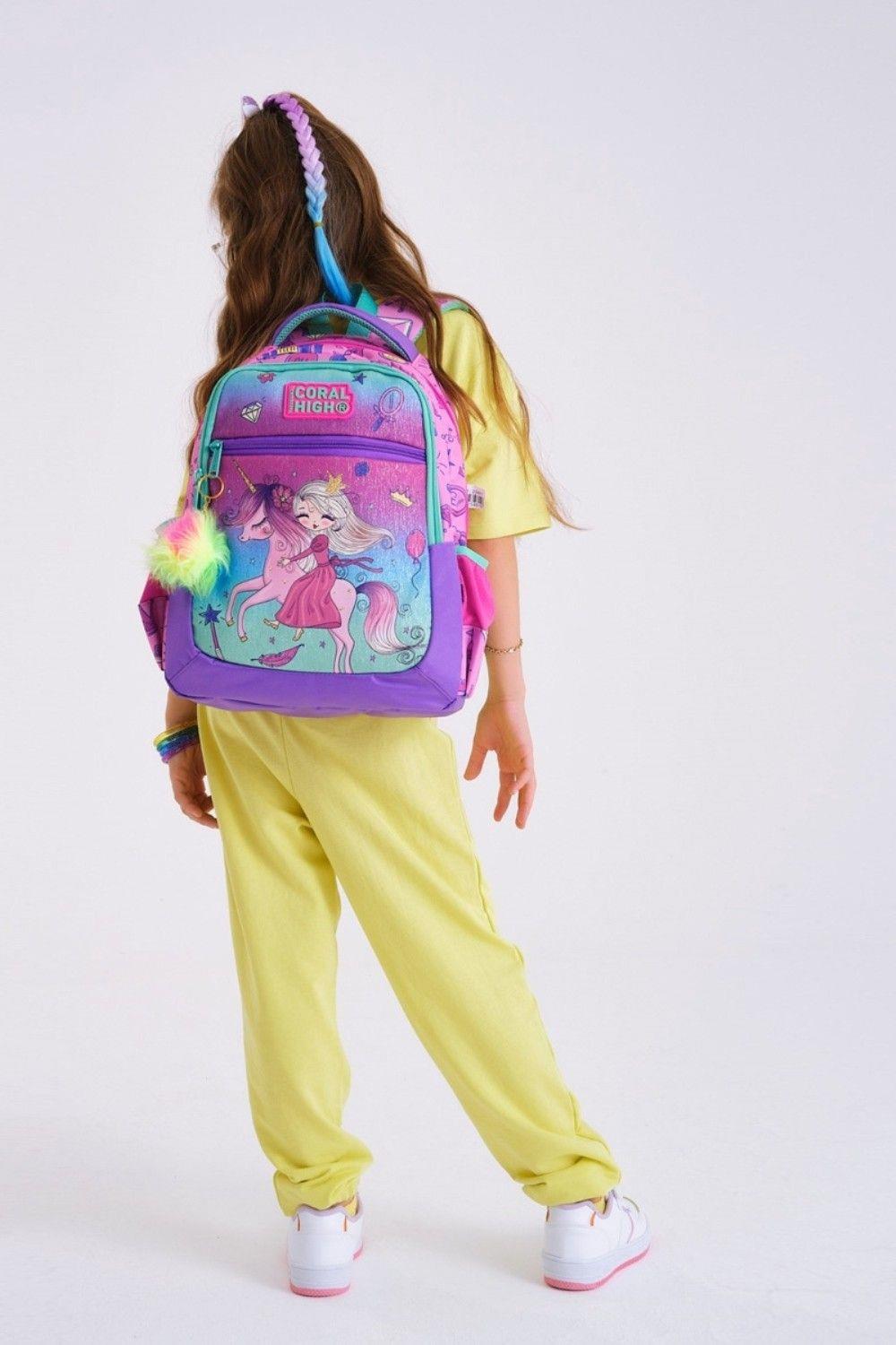 Coral High Okul Sırt ve Beslenme Çantası Seti - Pembe Yeşil Unicorn ve Prenses - Kız Çocuk