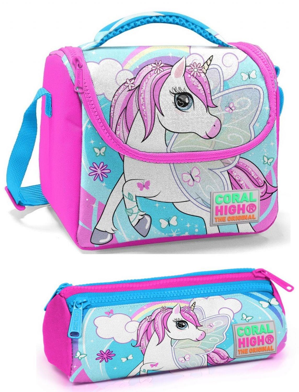 Coral High Pembe Mavi Unicorn Beslenme Çantası Seti
