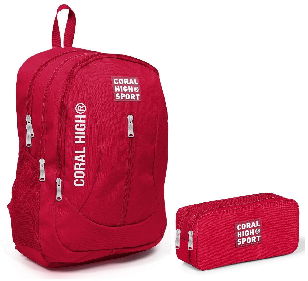 Coral High Sport Kırmızı Okul Çantası ve Kalemlik Seti - USB Soketli