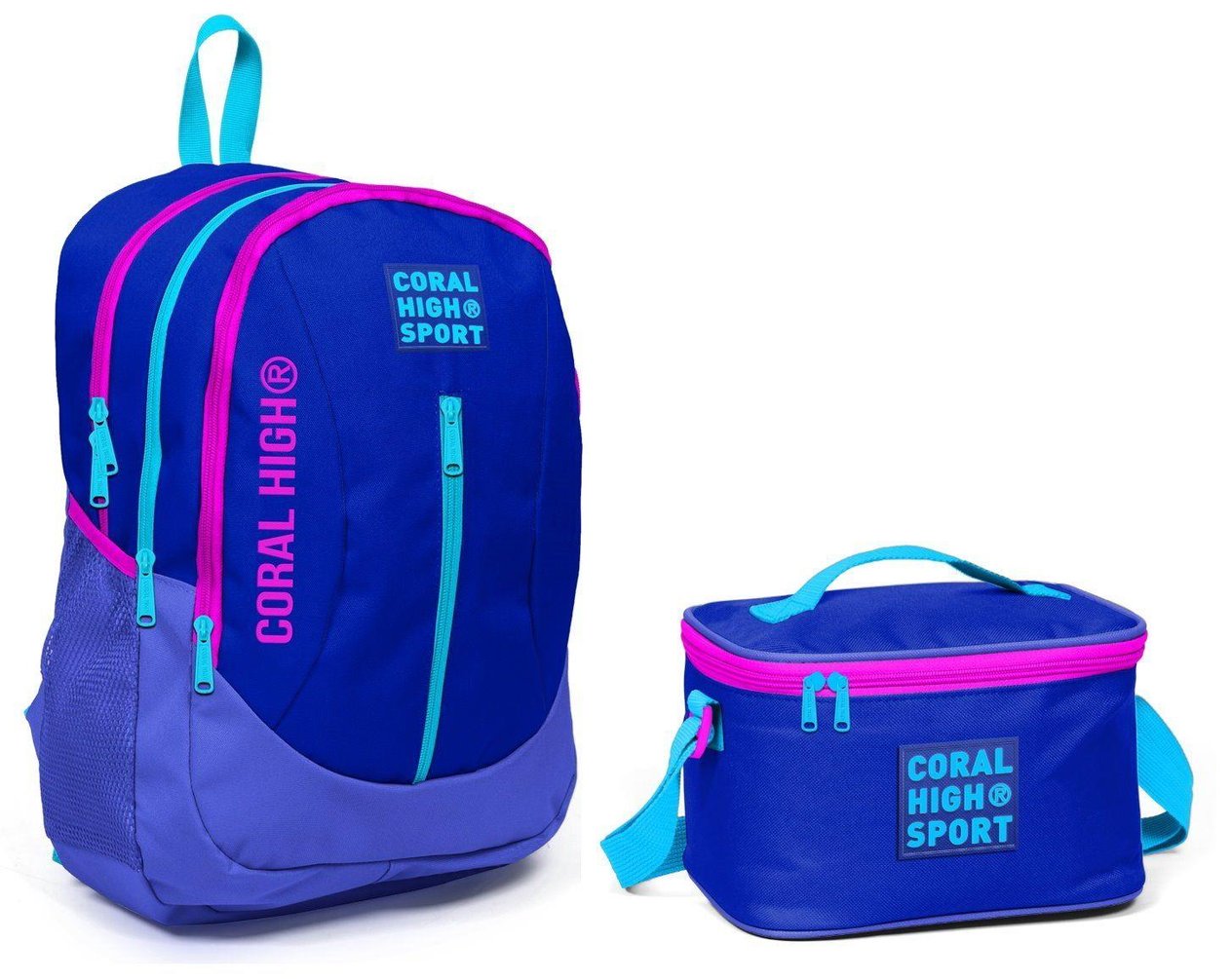 Coral High Sport Lacivert Pembe Okul Sırt Çantası Beslenme Seti - USB Soketli
