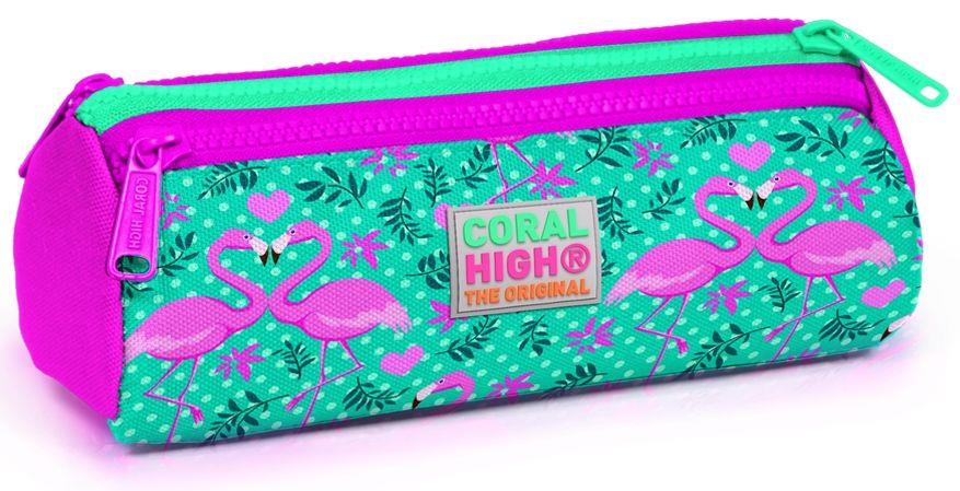 Coral High Yeşil Flamingo Baskılı İlkokul Sırt Çantası ve Kalemlik Seti - USB Soketli