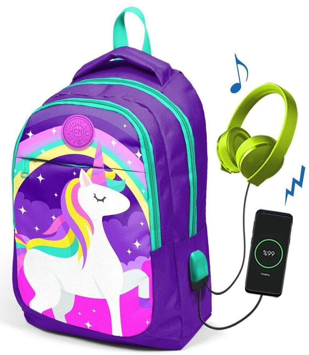 Unicorn İlk ve Ortaokul Sırt Çantası - USB ve AUX Çıkışlı