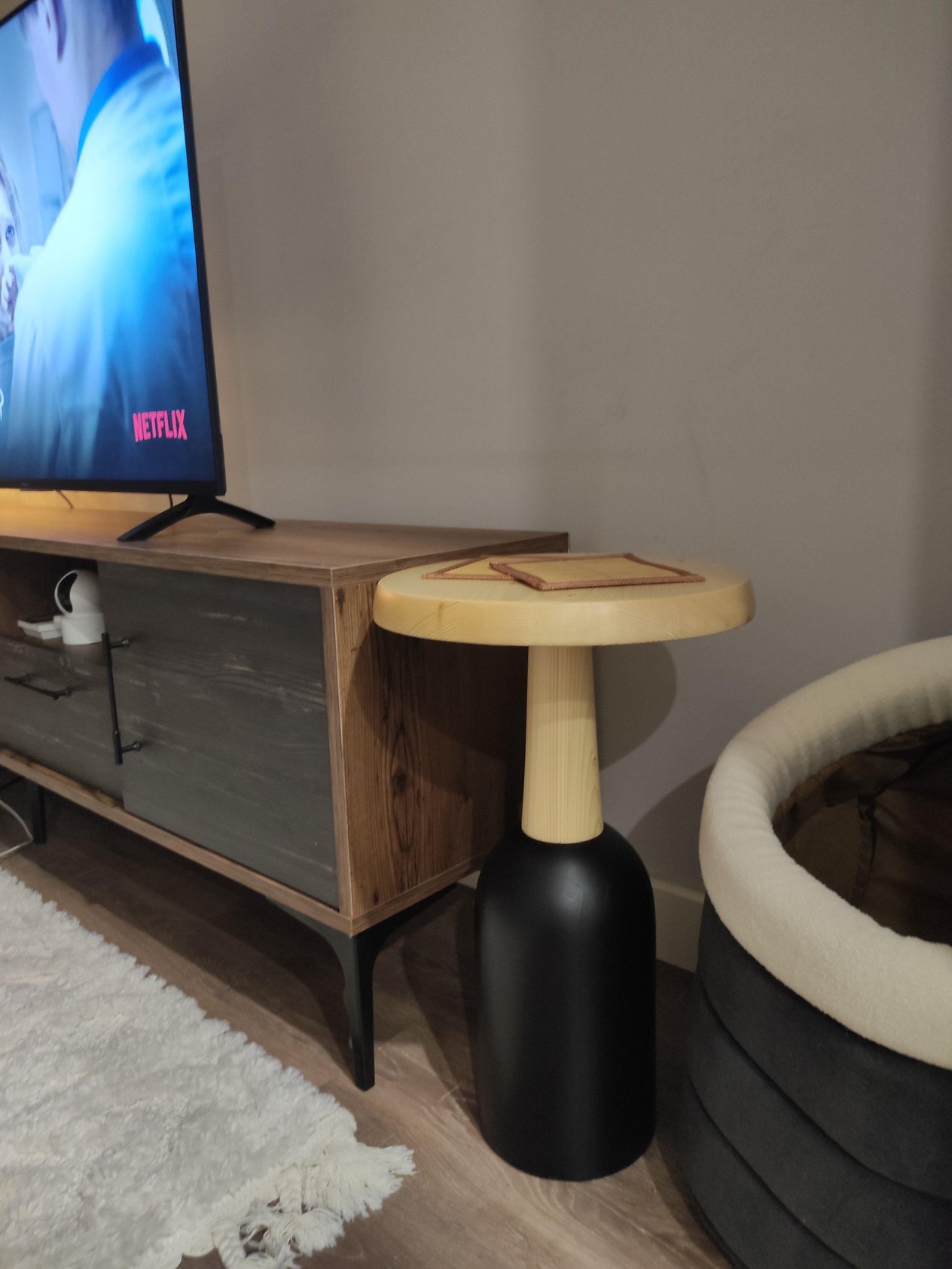 Ürgüp Mantar Sehpa Siyah & Naturel 3'lü Set
