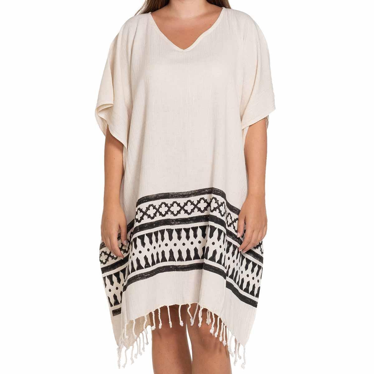 Dora V Neck Tunic Natural - Black