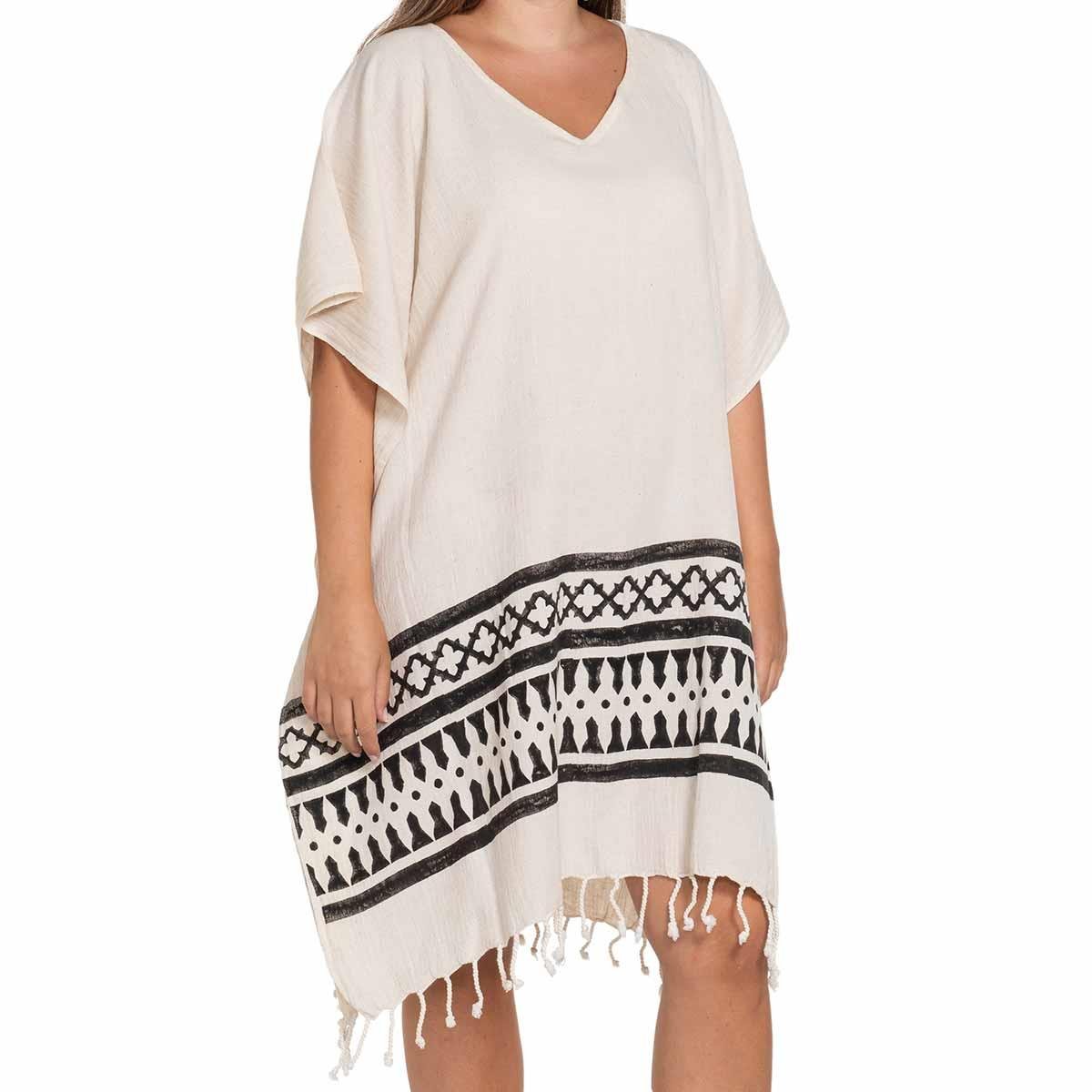 Dora V Neck Tunic Natural - Black