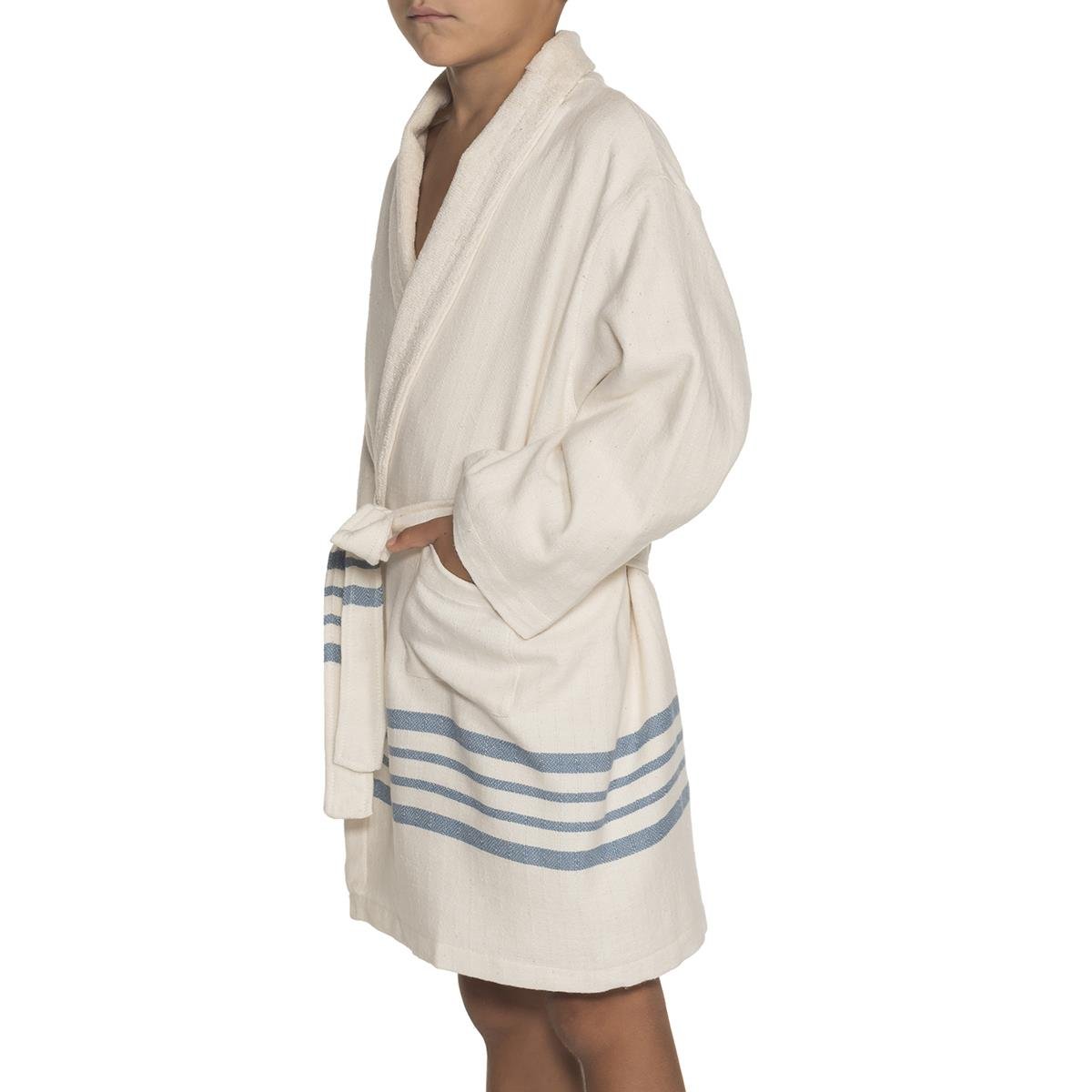 Krem Sultan with Terry Lining Kids Bathrobe Natural - Light Blue