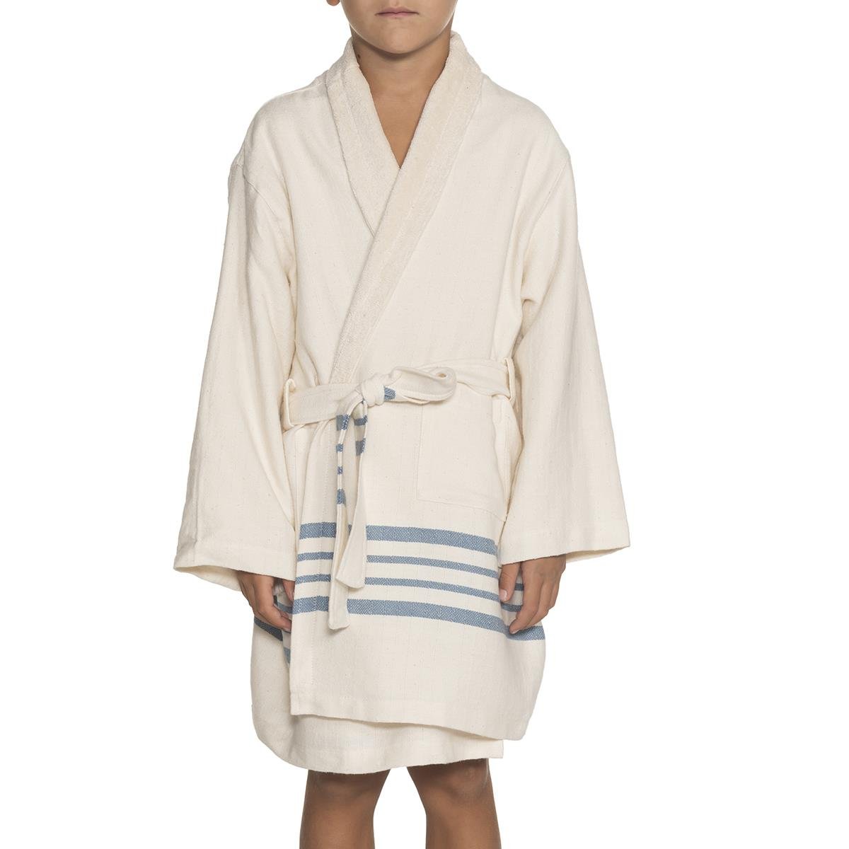 Krem Sultan with Terry Lining Kids Bathrobe Natural - Light Blue
