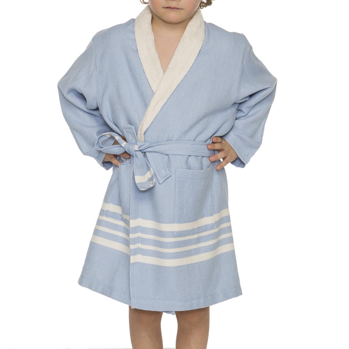 Krem Sultan with Terry Lining Kids Bathrobe Blue