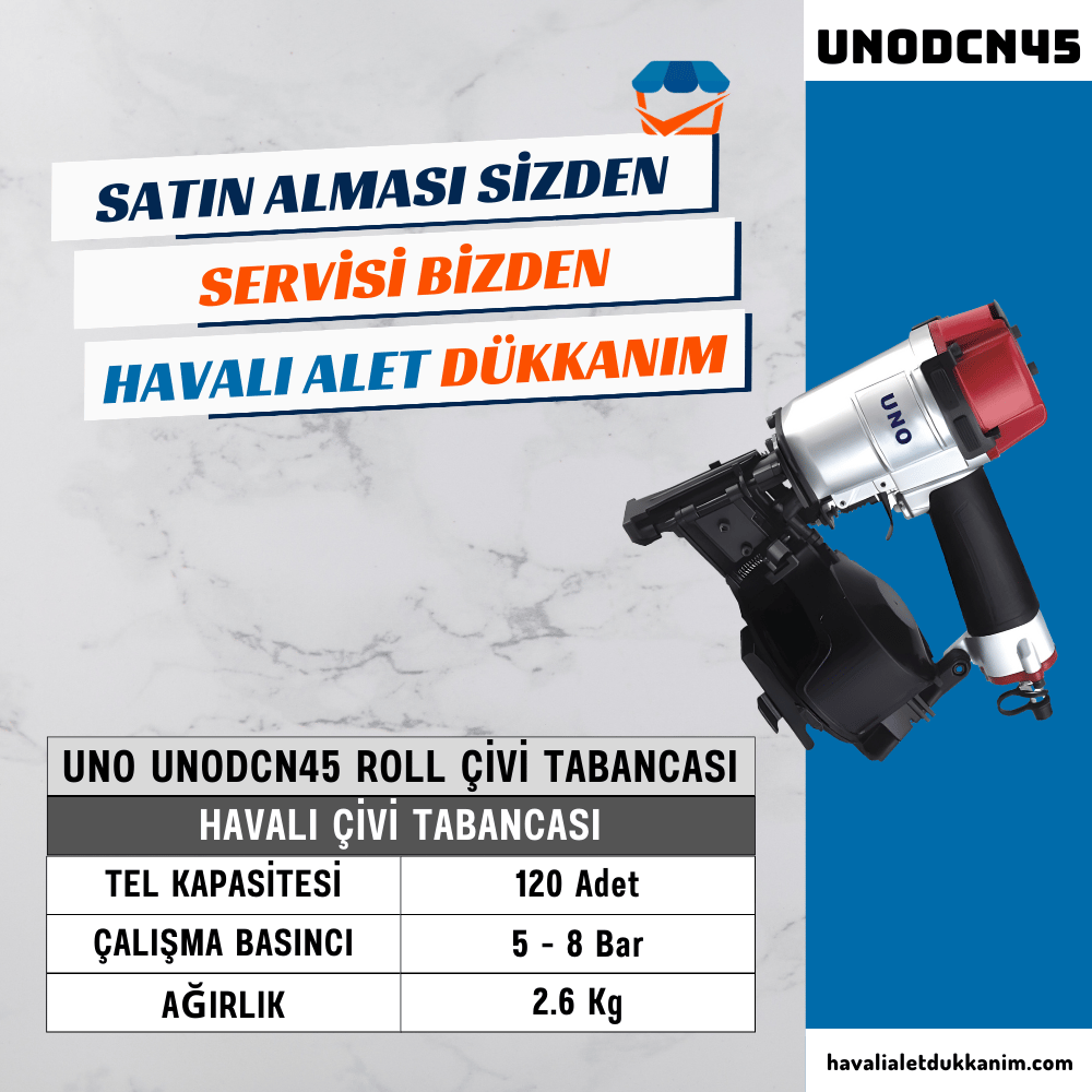 Havalı Zımba ve Çivi Çakma TabancasıUNO UNODCN45 ROLL Çivi Tabancası 22-45 mm