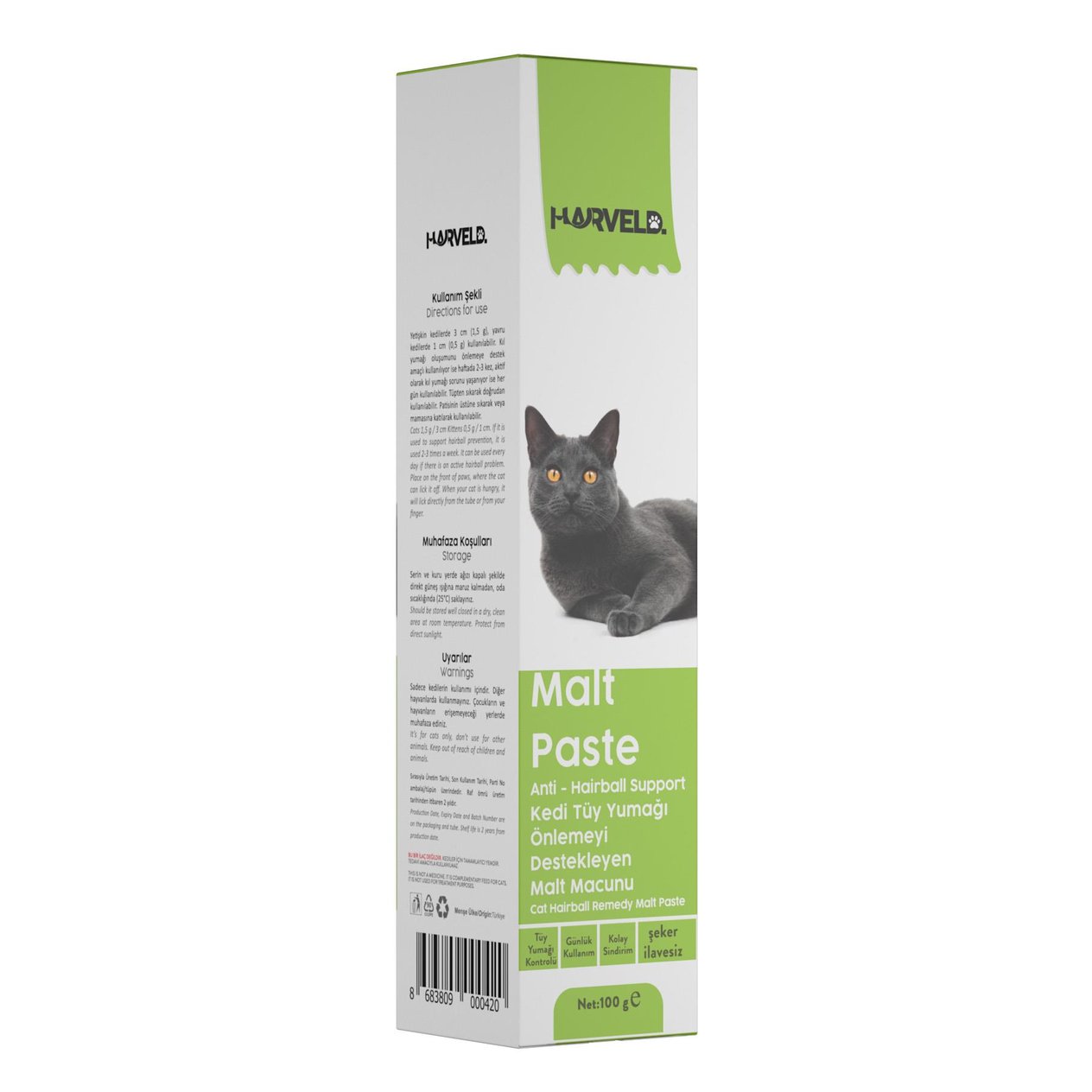 Harveld Malt Paste Kedi Tüy Yumağı Önlemeyi Destekleyen Malt Macun 100 gr