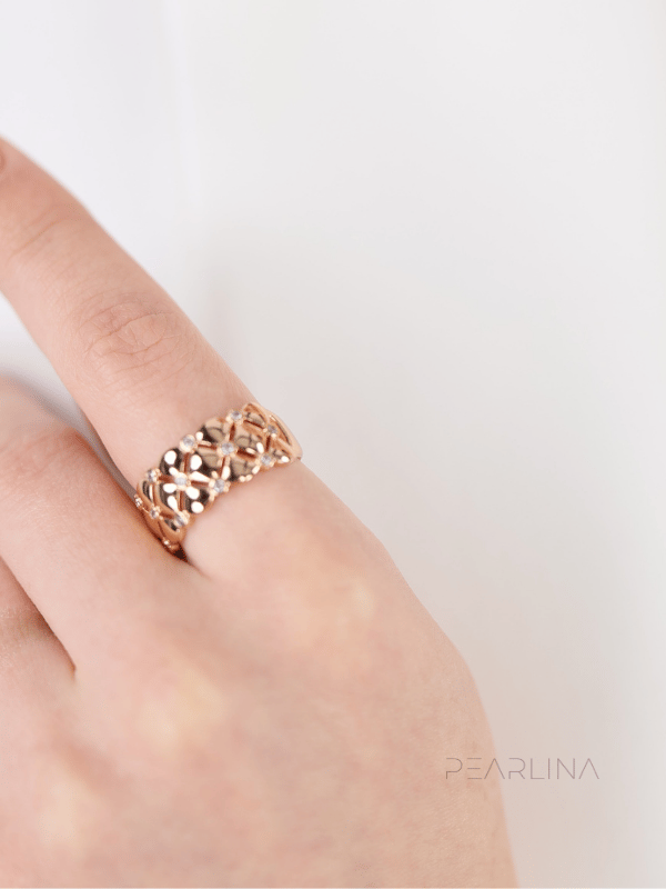 Taşlı Petek Görüntülü Rose Gold Xuping Yüzük