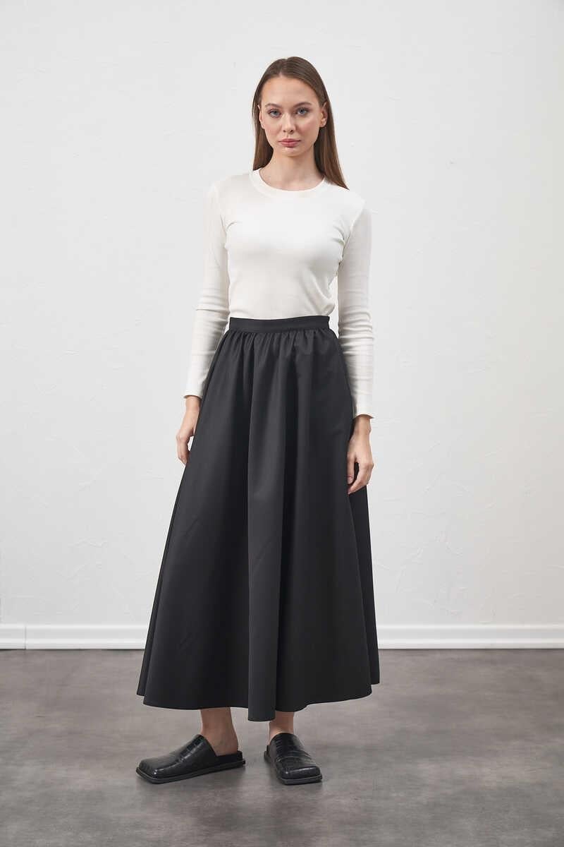 Waist Shirred Skirt Black