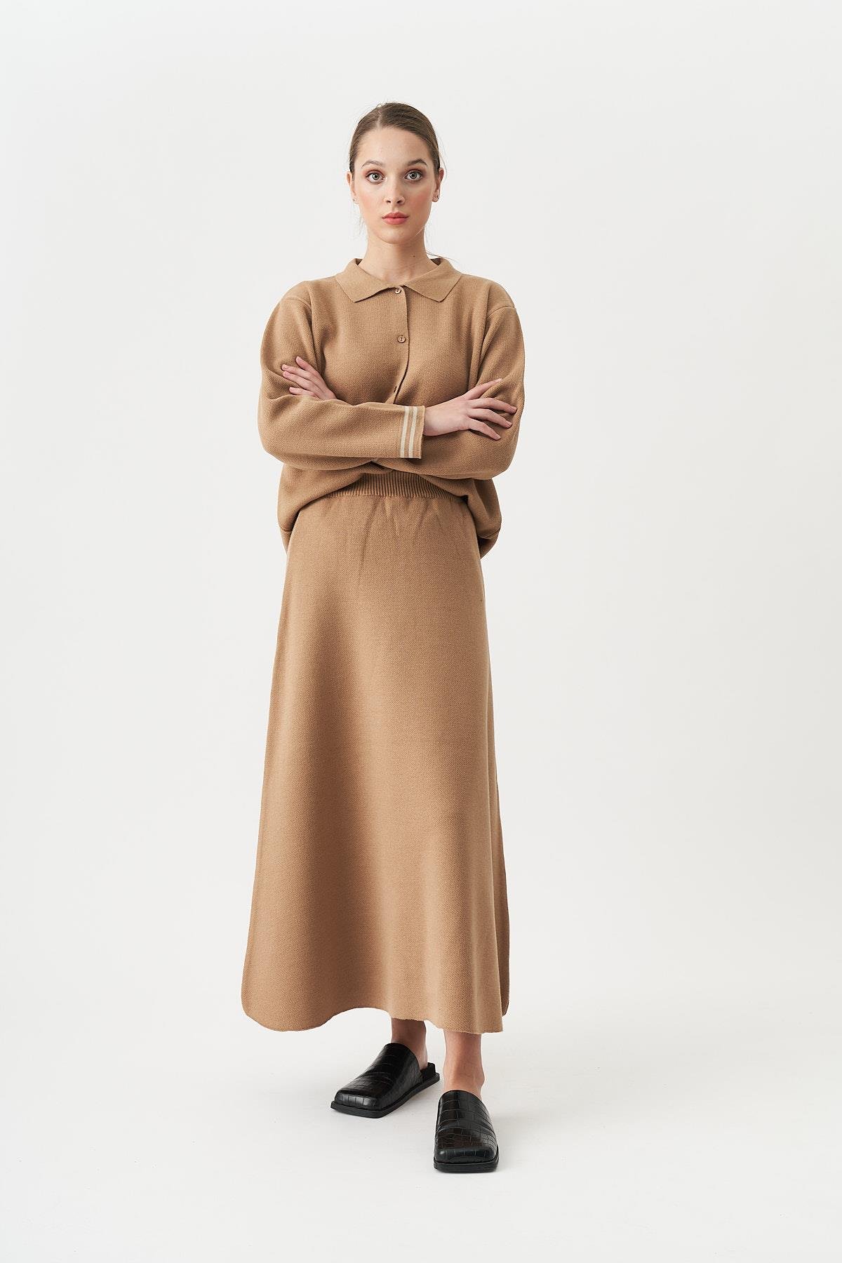 Çizgili Triko Tunik Latte