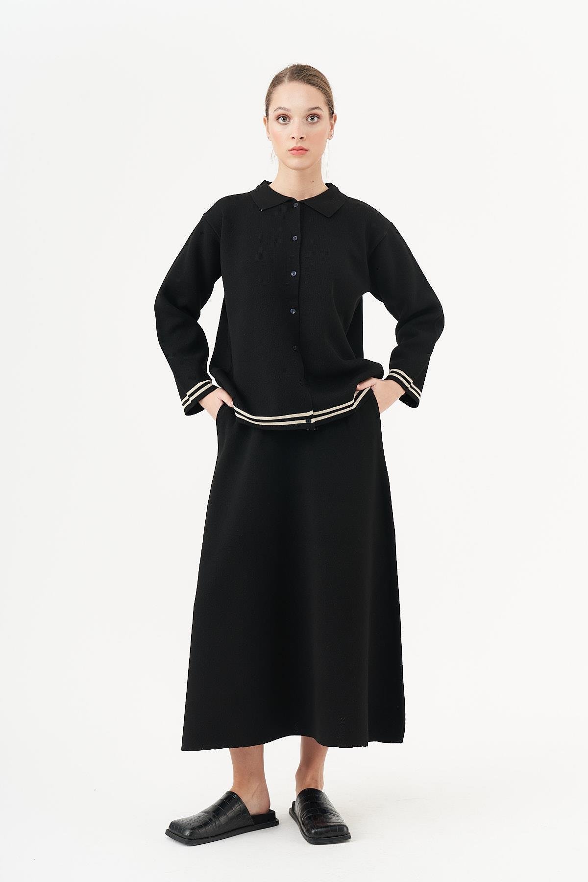 Striped Knitwear Tunic Black