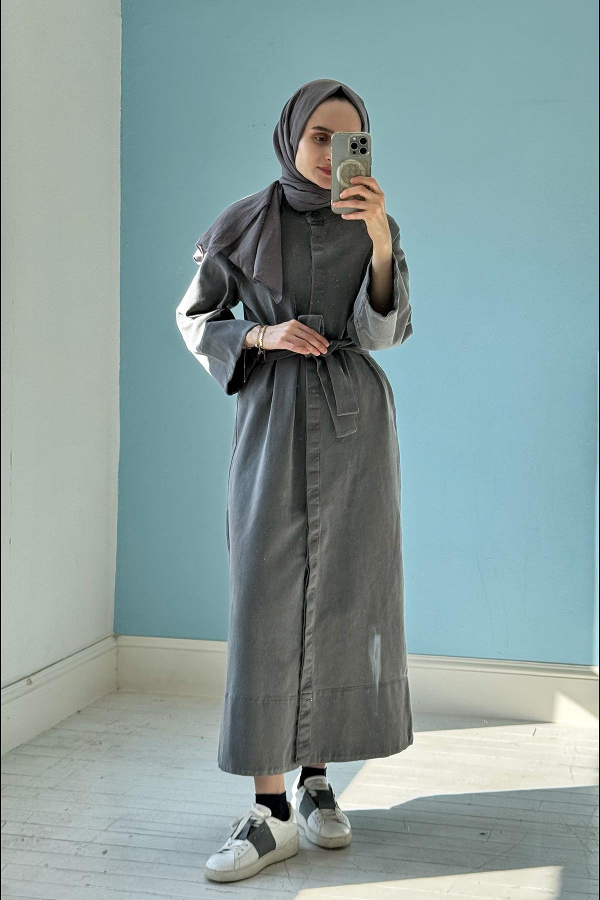 Denim Ferace Elbise Antrasit