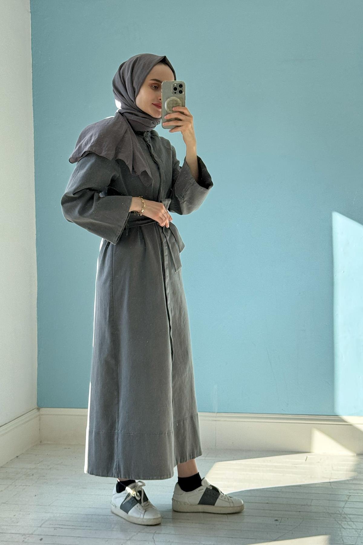 Denim Ferace Elbise Antrasit