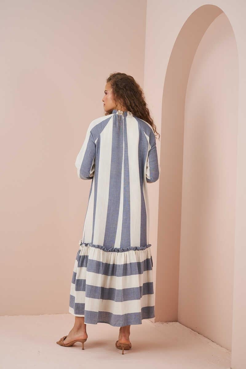 Skirt Frilly Thick Striped Muslin Dress Blue