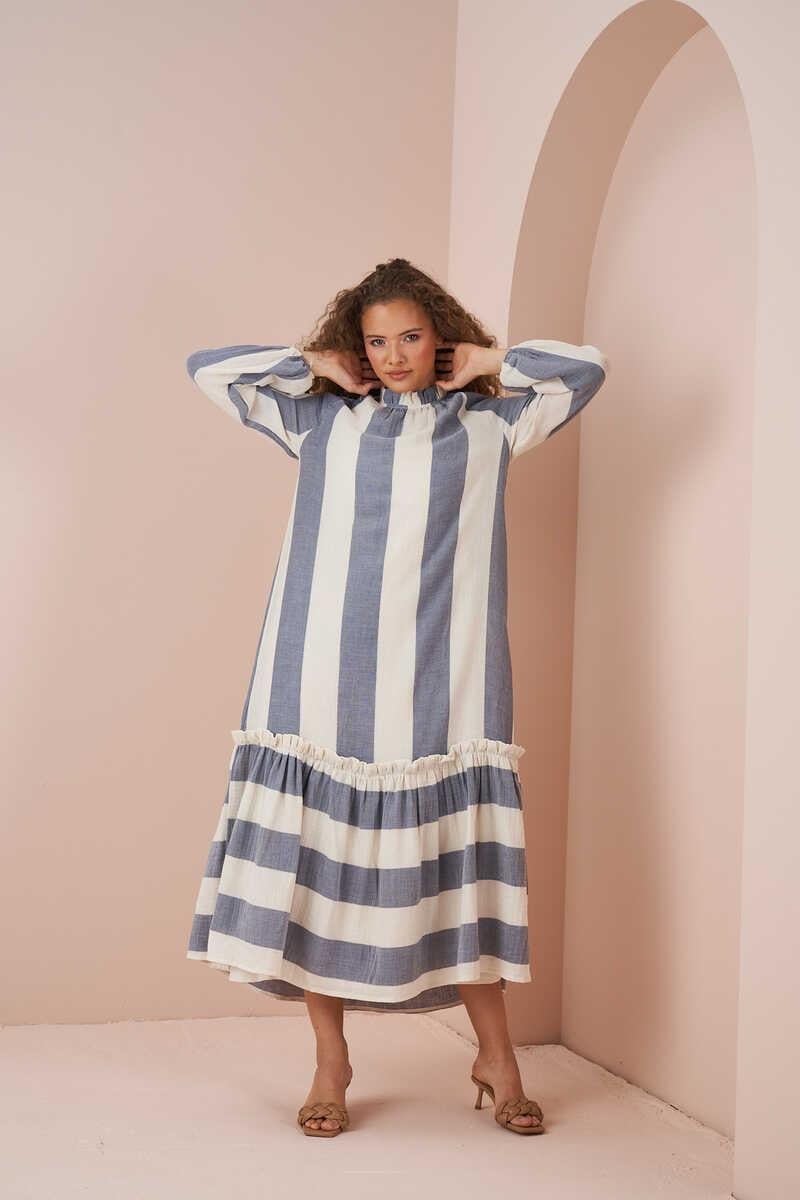 Skirt Frilly Thick Striped Muslin Dress Blue