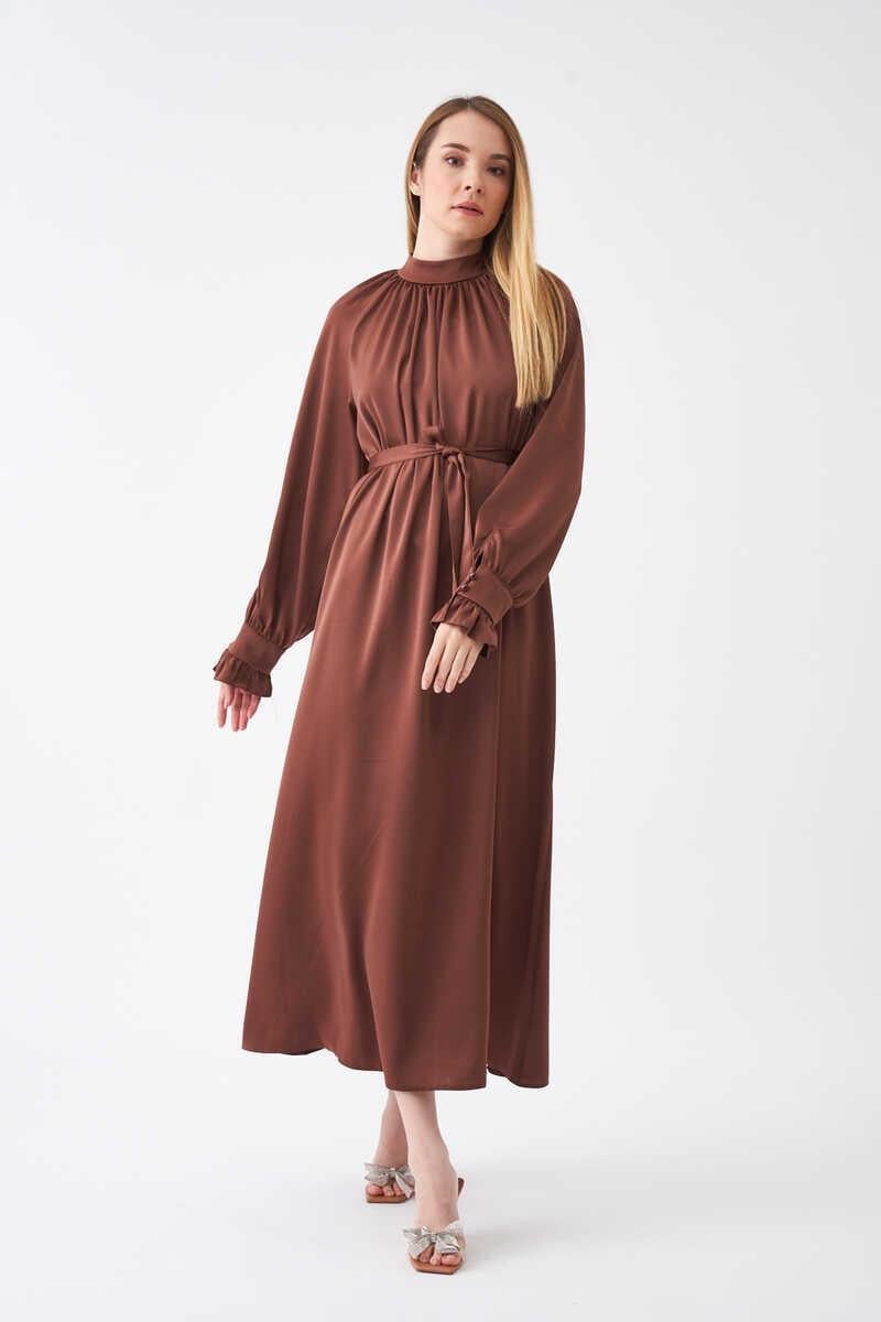 Ruffle Sleeve Abaya Dress Brown