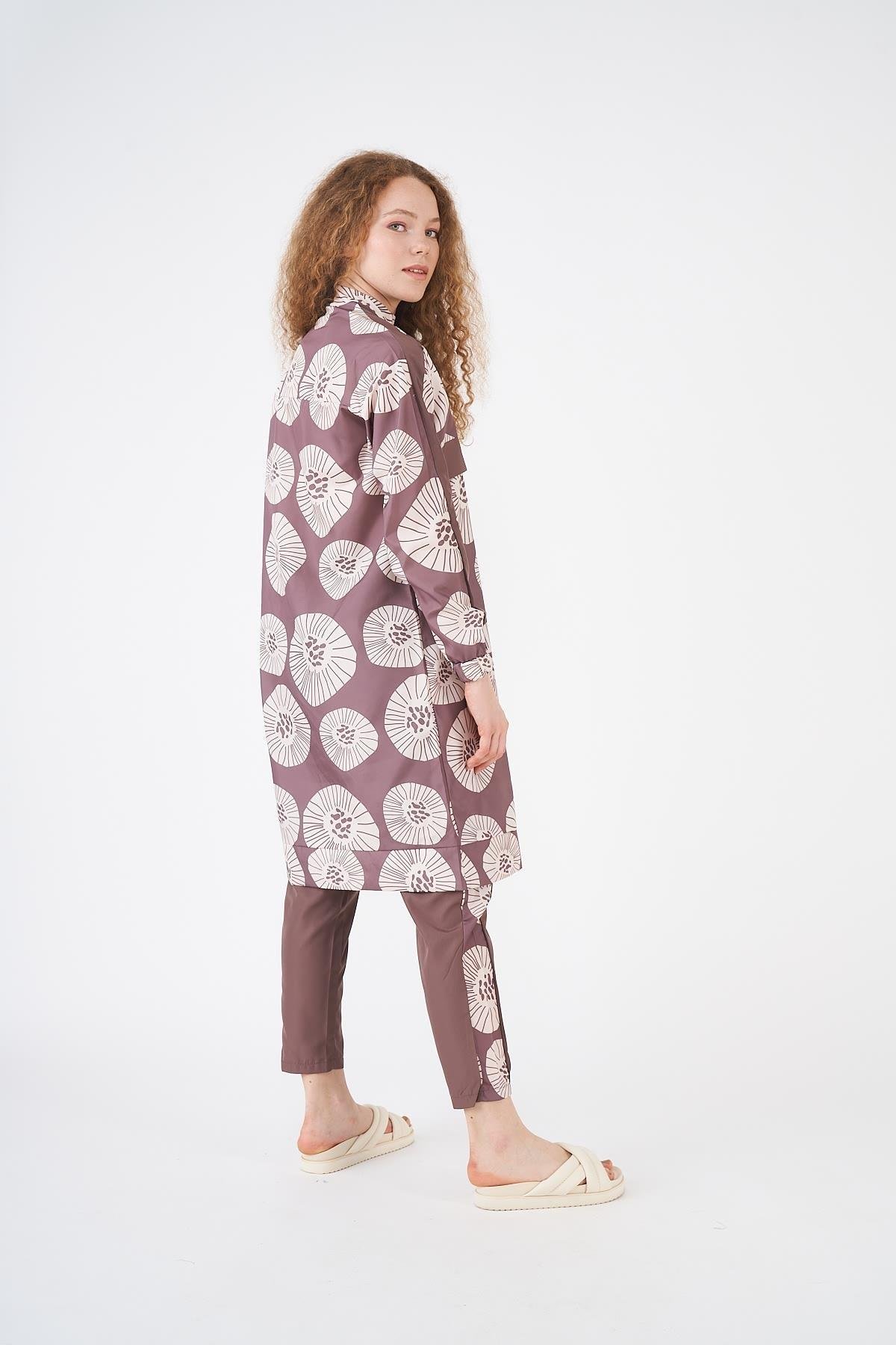 Pervane Pattern Covered Swimsuit Brownrengi Long