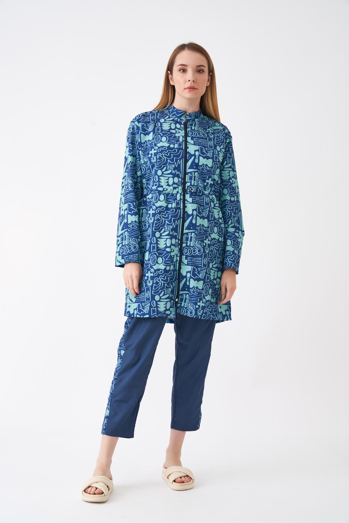Stopper Sia Pattern Covered Swimsuit Dark Blue Green