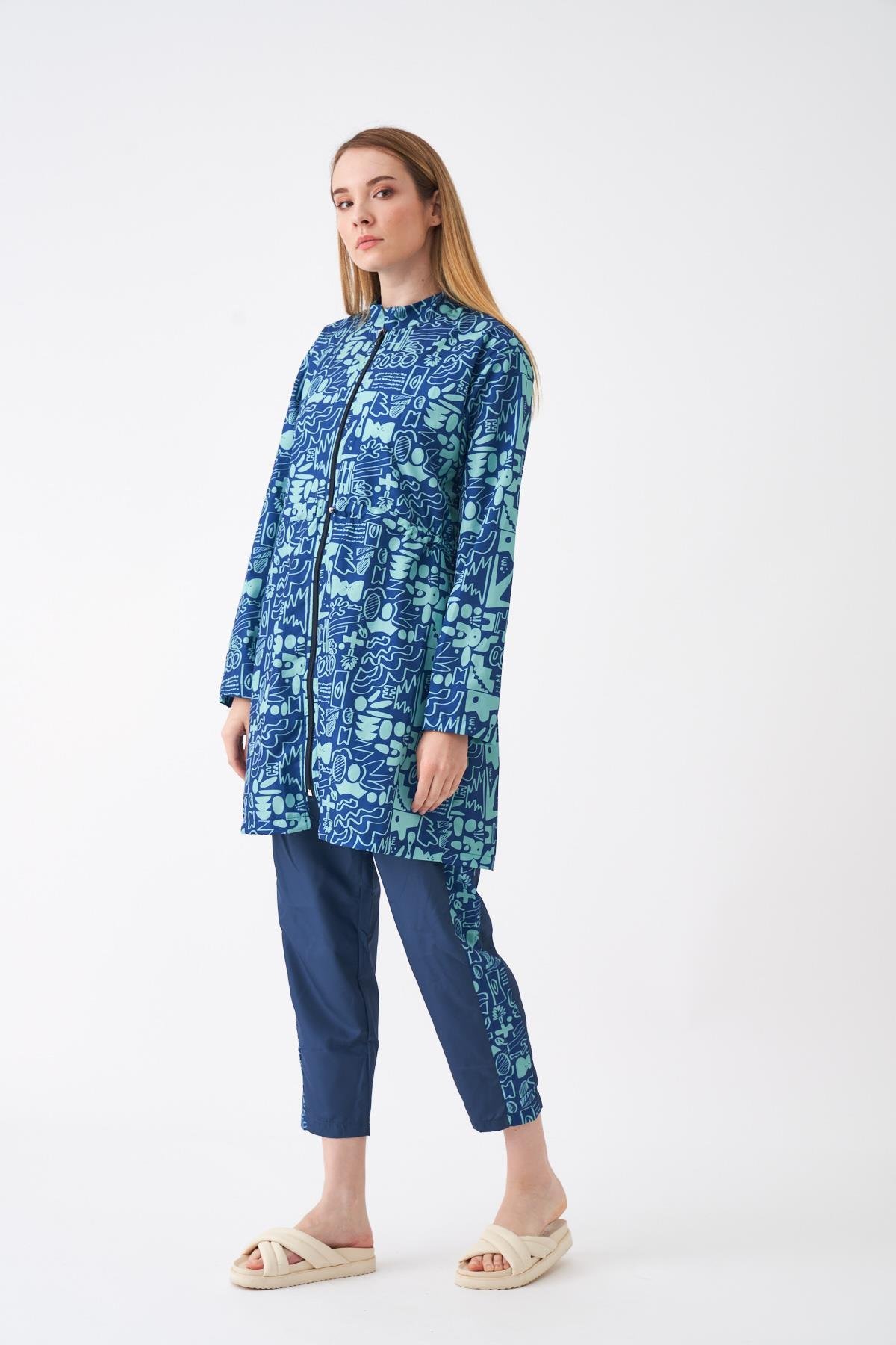 Stopper Sia Pattern Covered Swimsuit Dark Blue Green