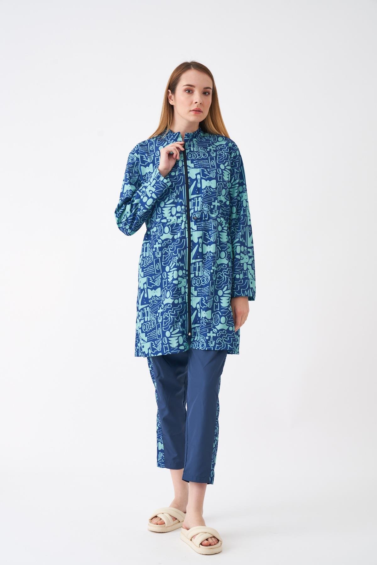 Stopper Sia Pattern Covered Swimsuit Dark Blue Green