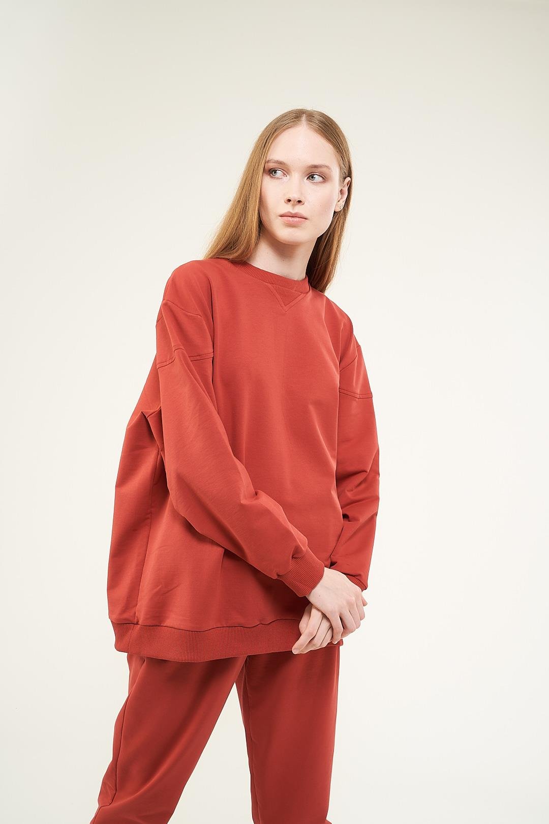 Üçgen Detaylı Sweatshirt Kırmızı
