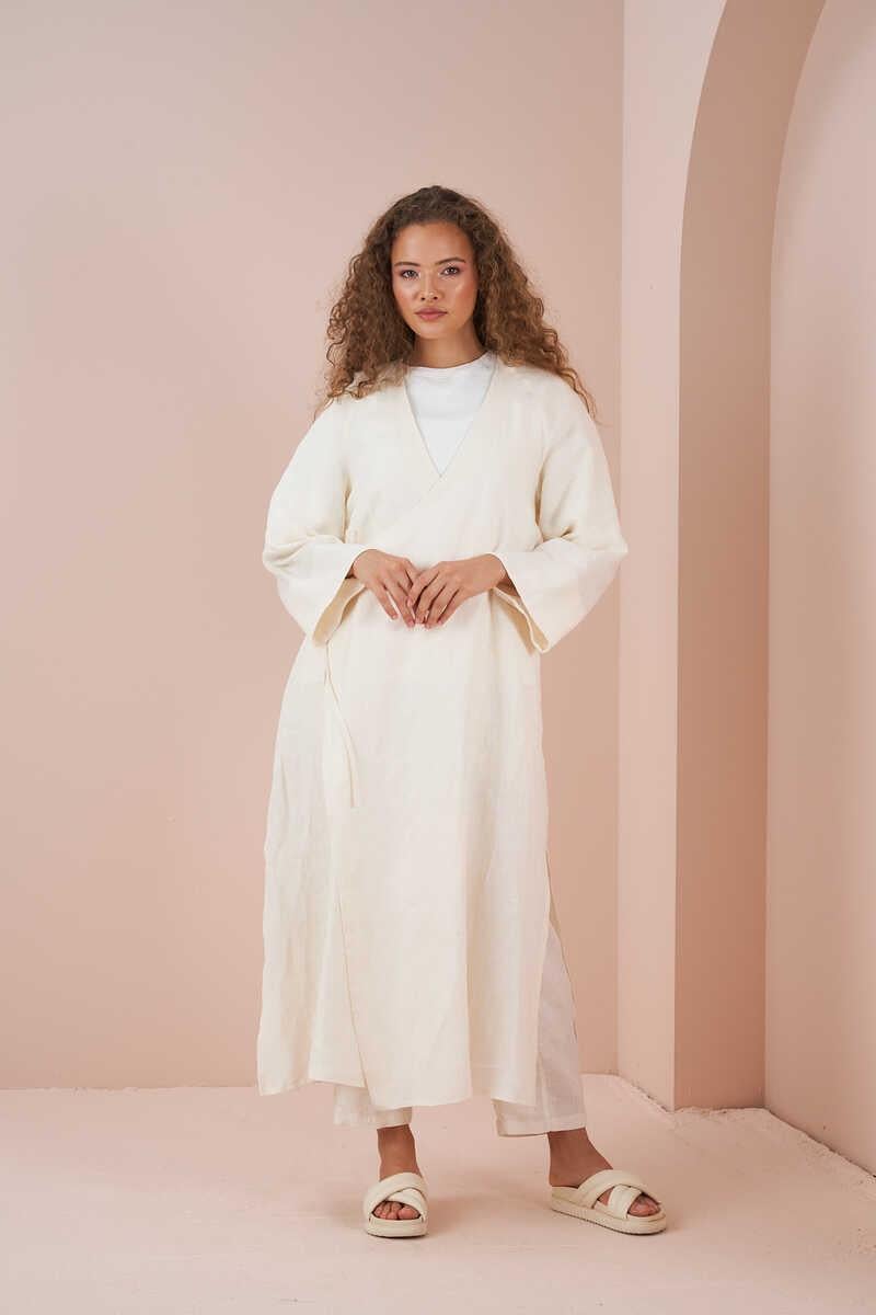 Long Kimono Linen Jacket Ecru