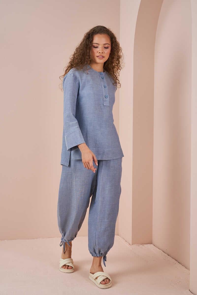 Side Slit MuslinTunic Blue