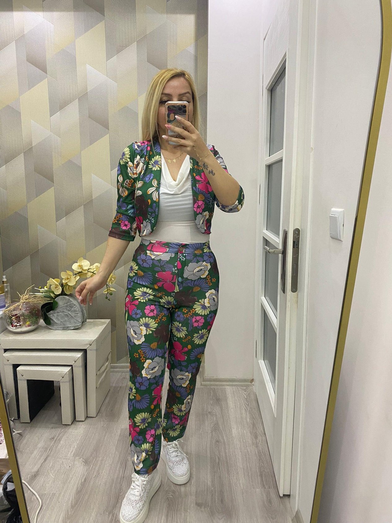 Likralı Krep Kumaş İkili Takım Yeşil