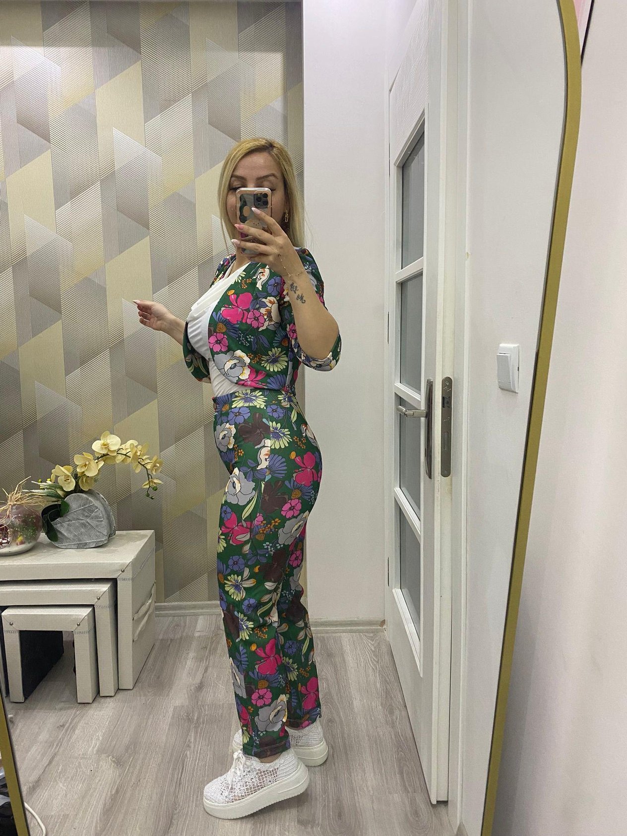 Likralı Krep Kumaş İkili Takım Yeşil