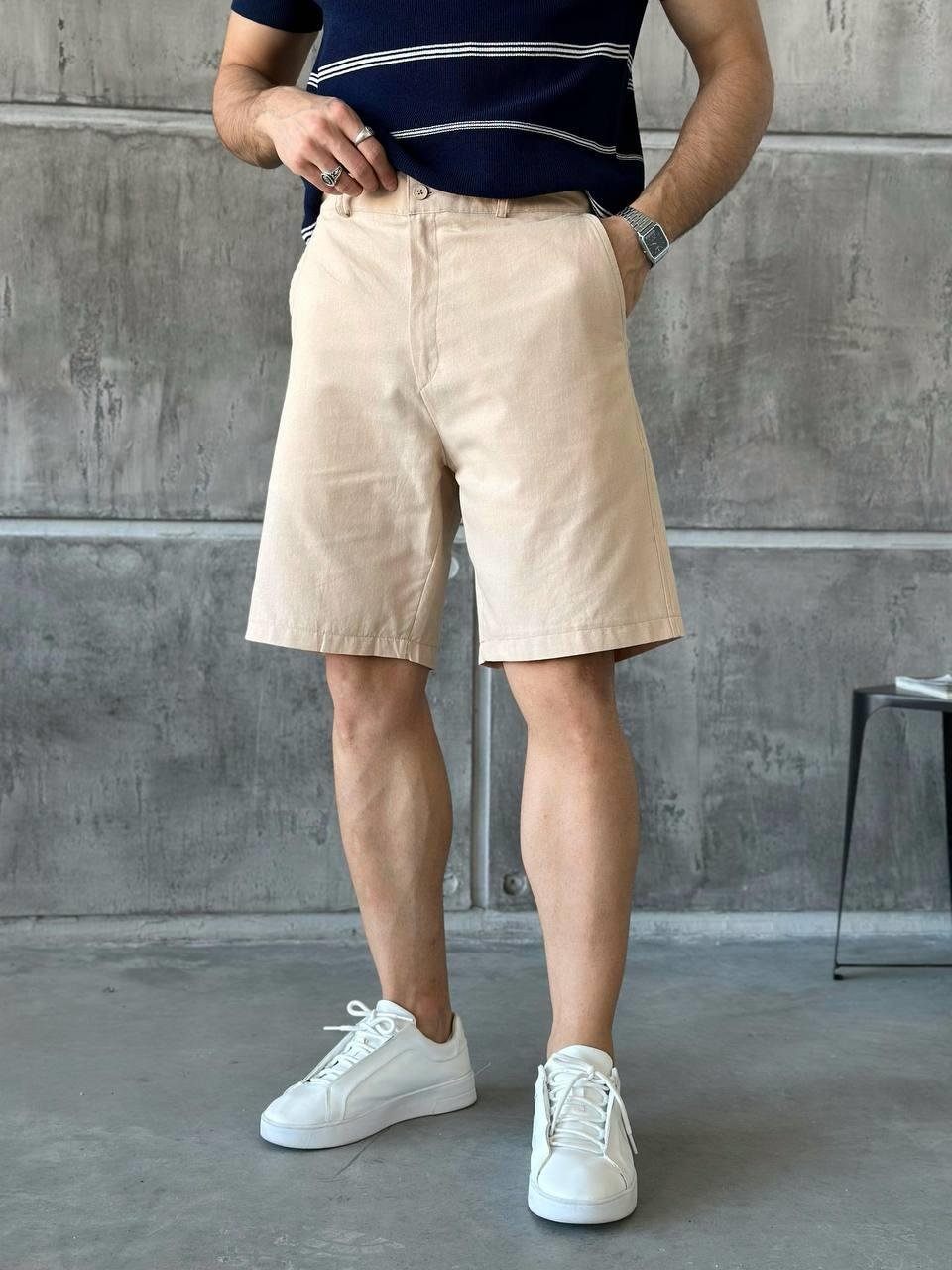 Klasik Kumaş Oversize Şort Bej