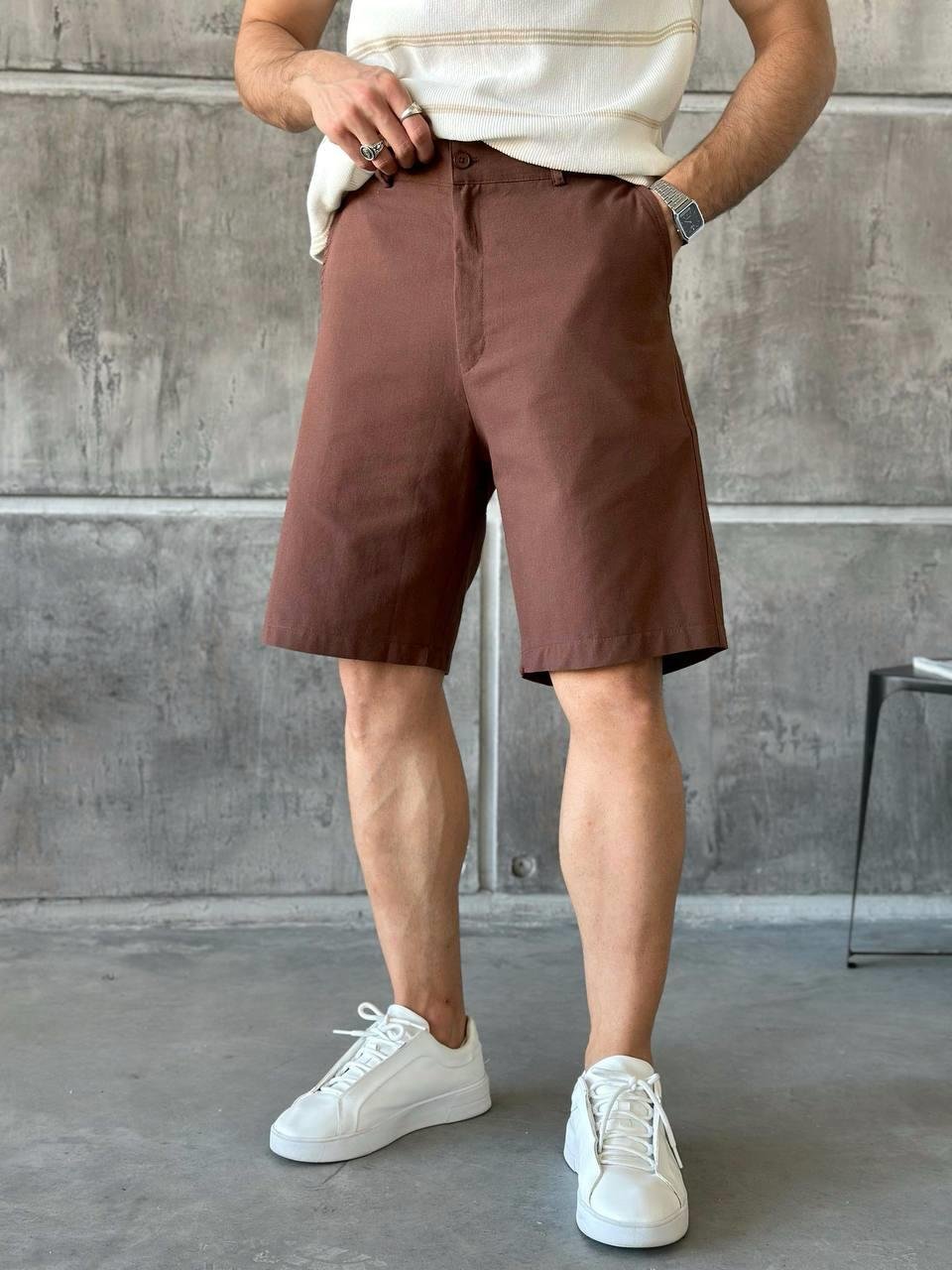 Klasik Kumaş Oversize Şort Kahverengi