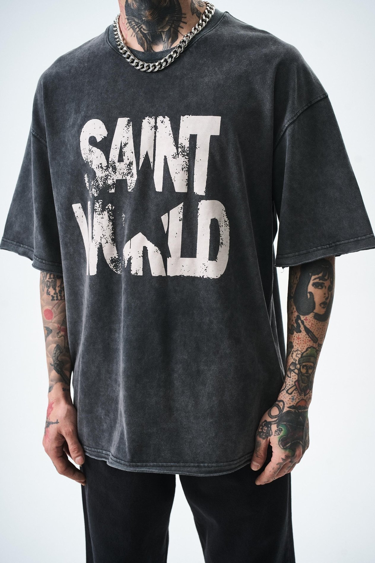 Saint World Washed Oversize T-shirt Antrasit