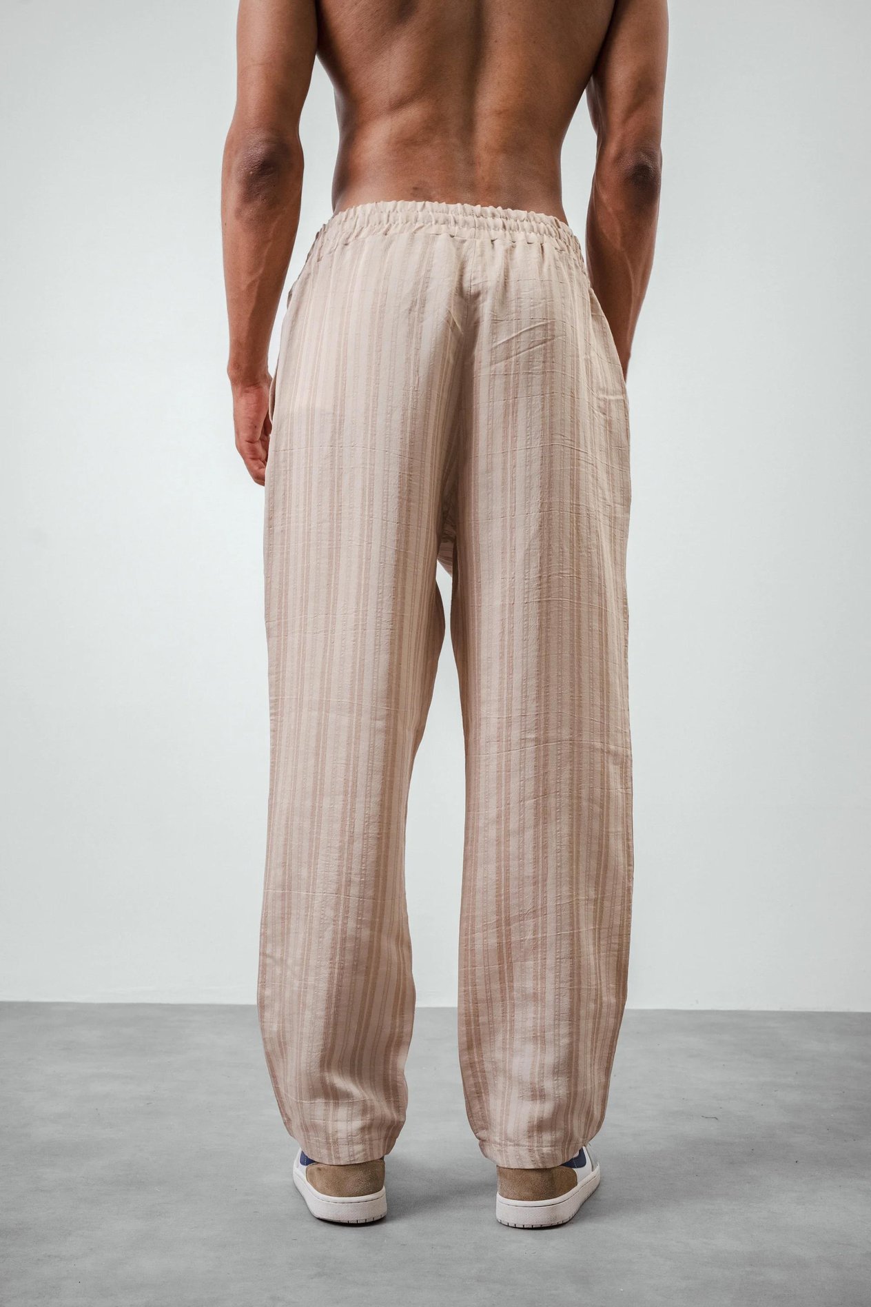 Verona Çizgili Baggy Pantolon Bej