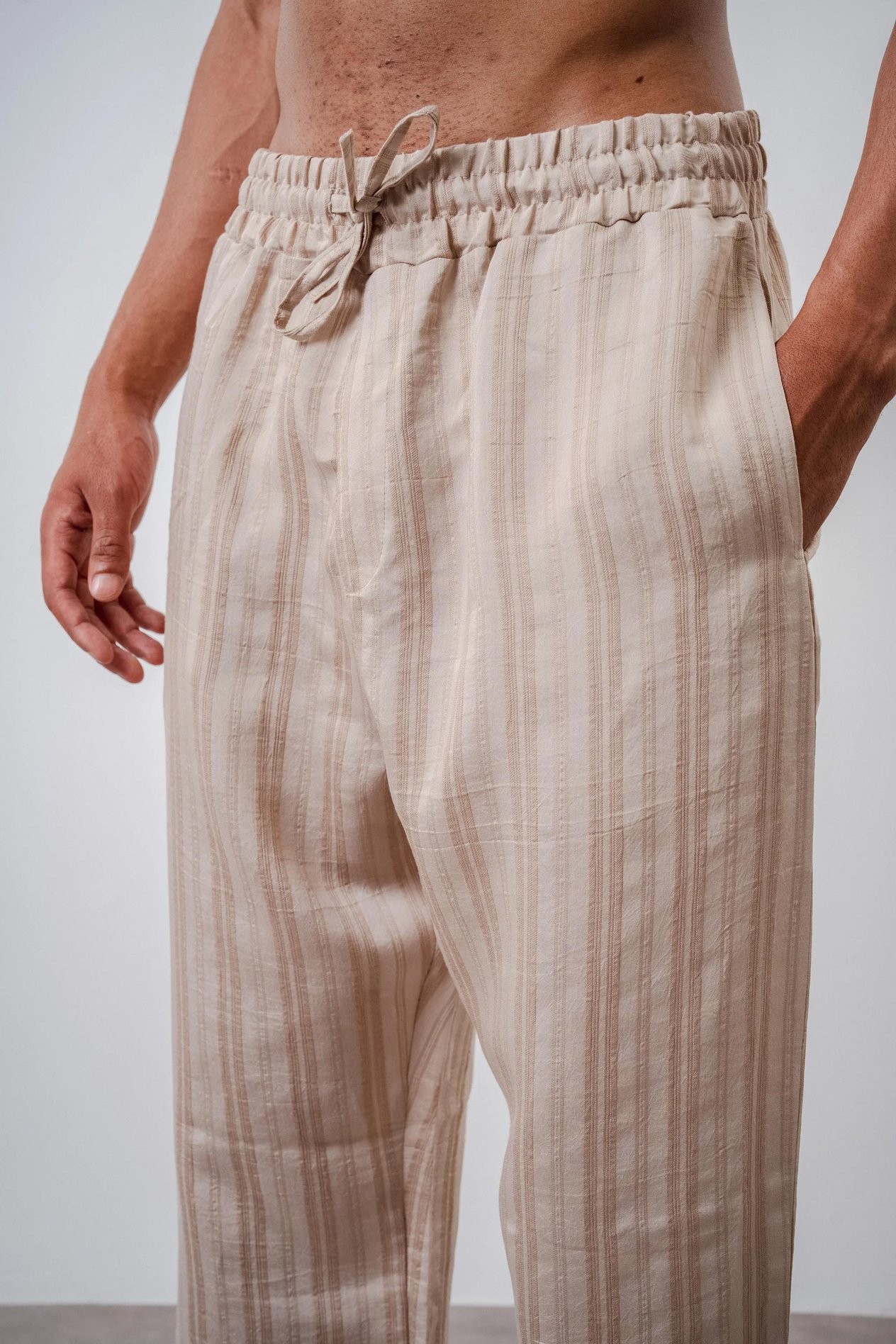 Verona Çizgili Baggy Pantolon Bej